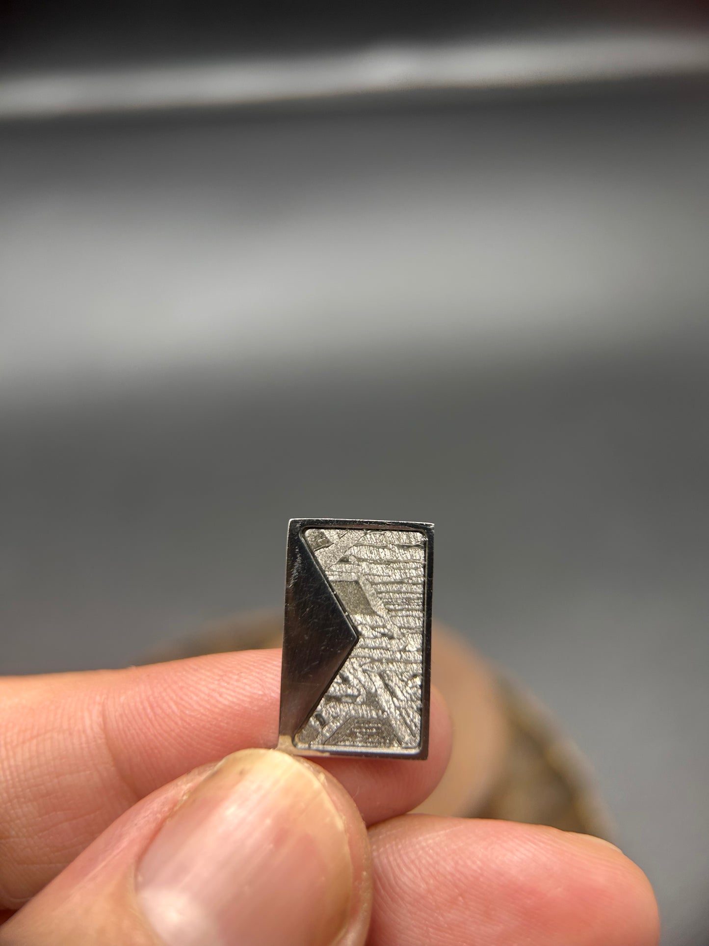High Grade Iron Meteorite Geometric Pendant | 925 Sterling Silver Necklace | 9×15 mm