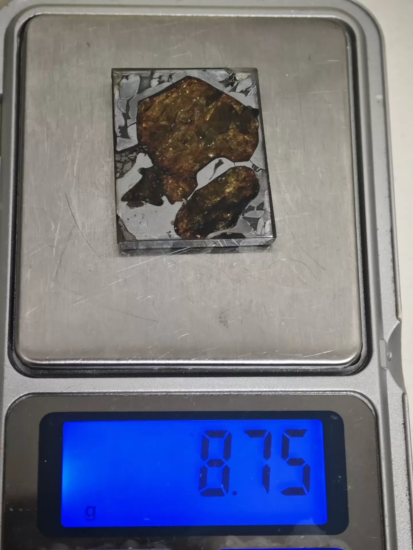 Fukang Meteorite, about 8.6 grams, China National King of Pallasite Meteorite