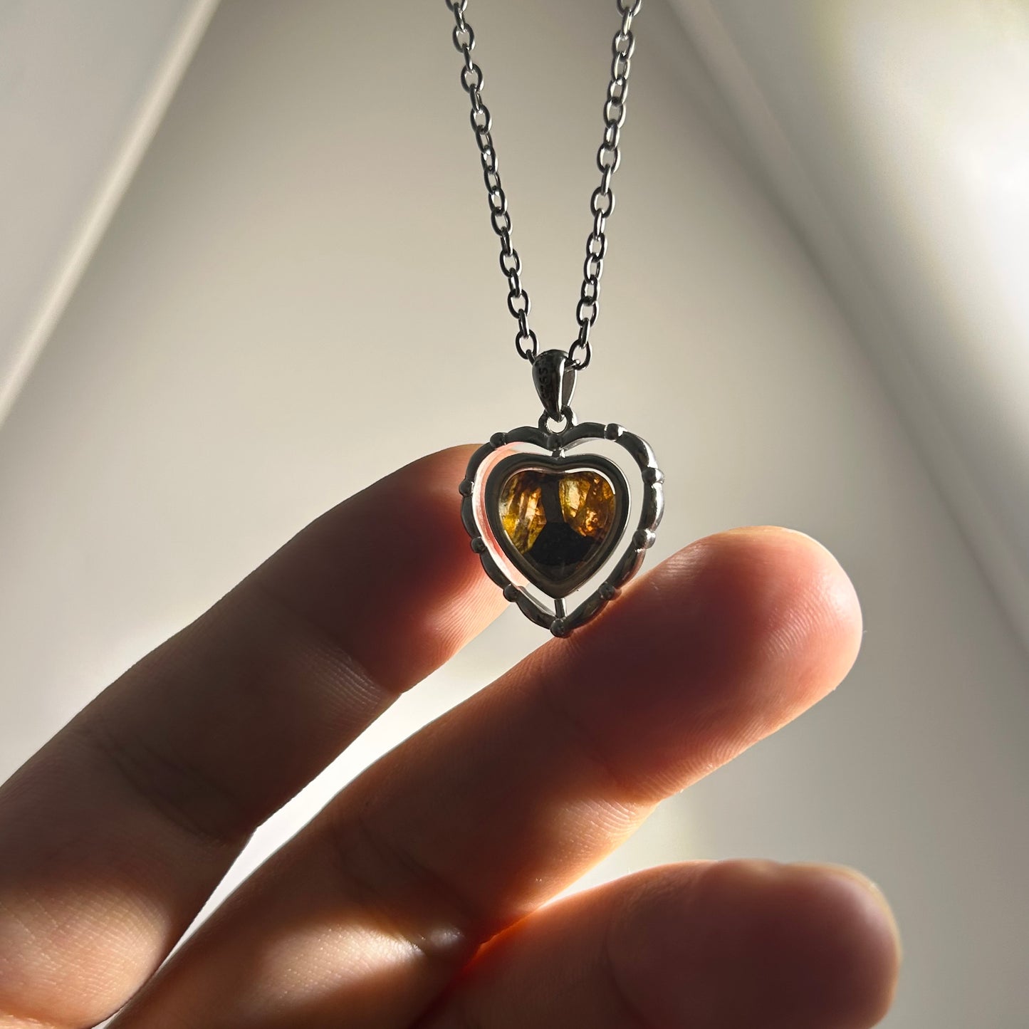 Genuine Sericho Pallasite Meteorite Spin Heart Necklace in 925 Sterling Silver — One‑of‑a‑Kind Olivine Inlay, Gift Box + COA