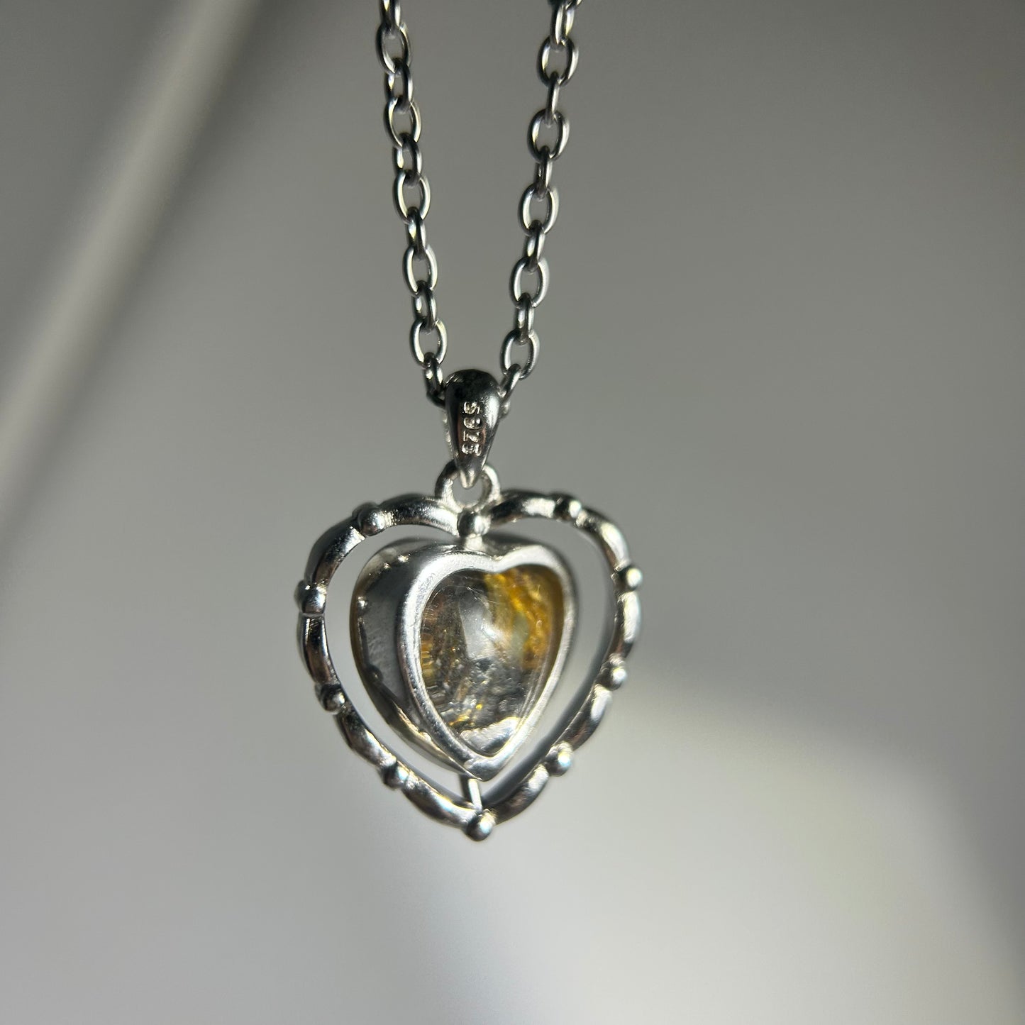 Genuine Sericho Pallasite Meteorite Spin Heart Necklace in 925 Sterling Silver — One‑of‑a‑Kind Olivine Inlay, Gift Box + COA