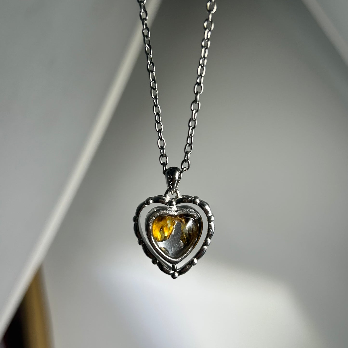 Genuine Sericho Pallasite Meteorite Spin Heart Necklace in 925 Sterling Silver — One‑of‑a‑Kind Olivine Inlay, Gift Box + COA