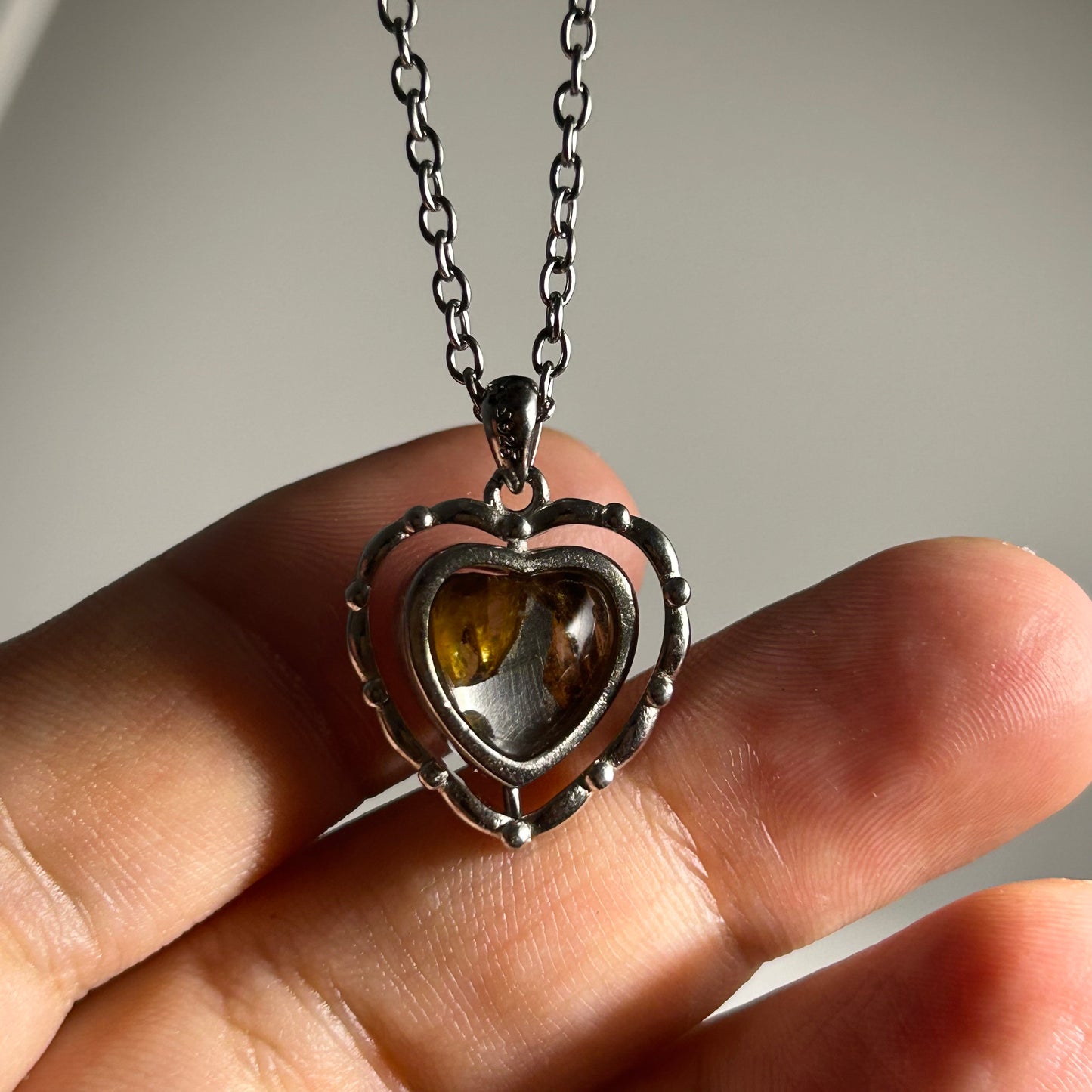 Genuine Sericho Pallasite Meteorite Spin Heart Necklace in 925 Sterling Silver — One‑of‑a‑Kind Olivine Inlay, Gift Box + COA