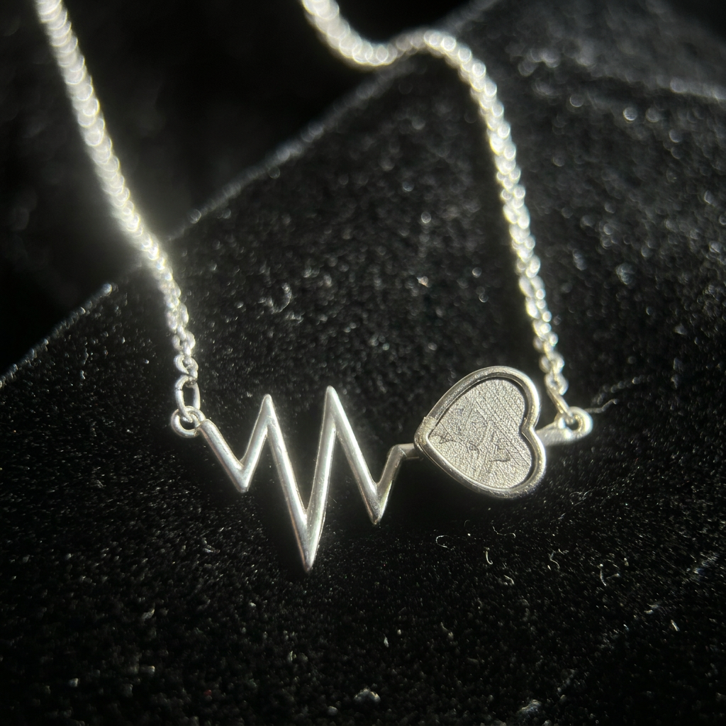 Heartbeat + Heart Muonionalusta Meteorite Pendant Necklace | 925 Silver Setting | 35×15×4mm | Gift Box + COA