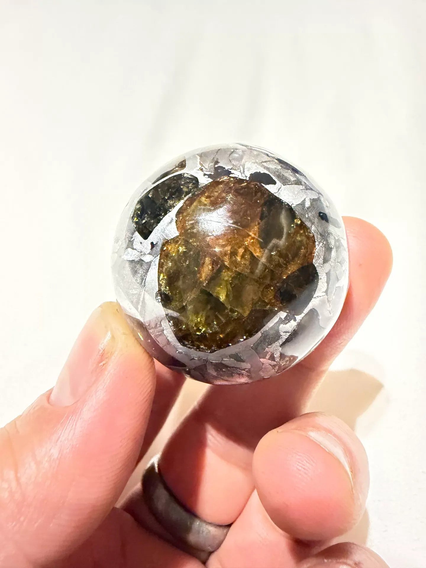 Fukang Meteorite ball, about 141 grams, China National King of Pallasite Meteorite