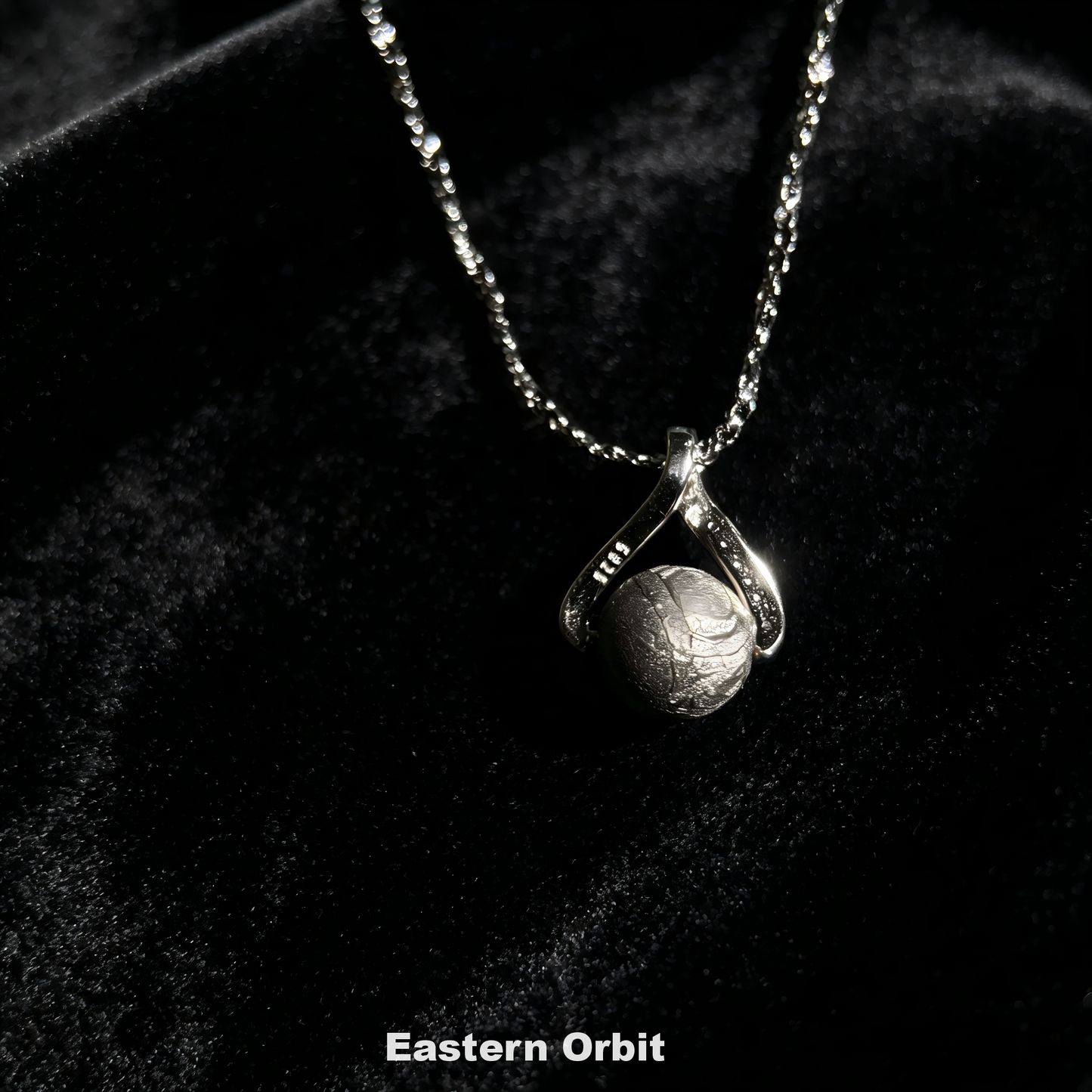Genuine Type IIIE Iron Meteorite Bead Pendant Necklace|Crossed‑Scarf Style Setting | 925 Sterling Silver Set | Gift Box + COA