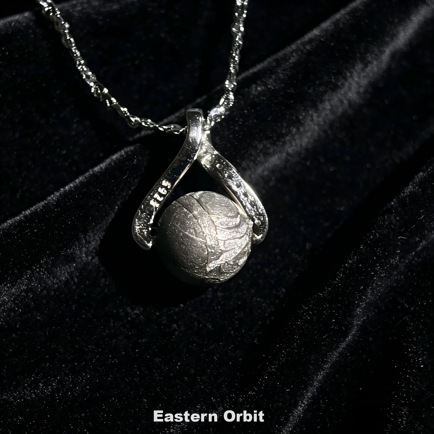 Genuine Type IIIE Iron Meteorite Bead Pendant Necklace|Crossed‑Scarf Style Setting | 925 Sterling Silver Set | Gift Box + COA