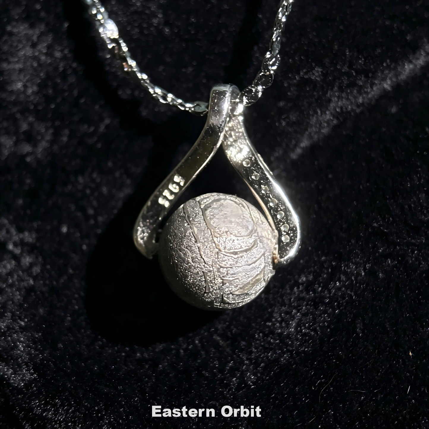 Genuine Type IIIE Iron Meteorite Bead Pendant Necklace|Crossed‑Scarf Style Setting | 925 Sterling Silver Set | Gift Box + COA