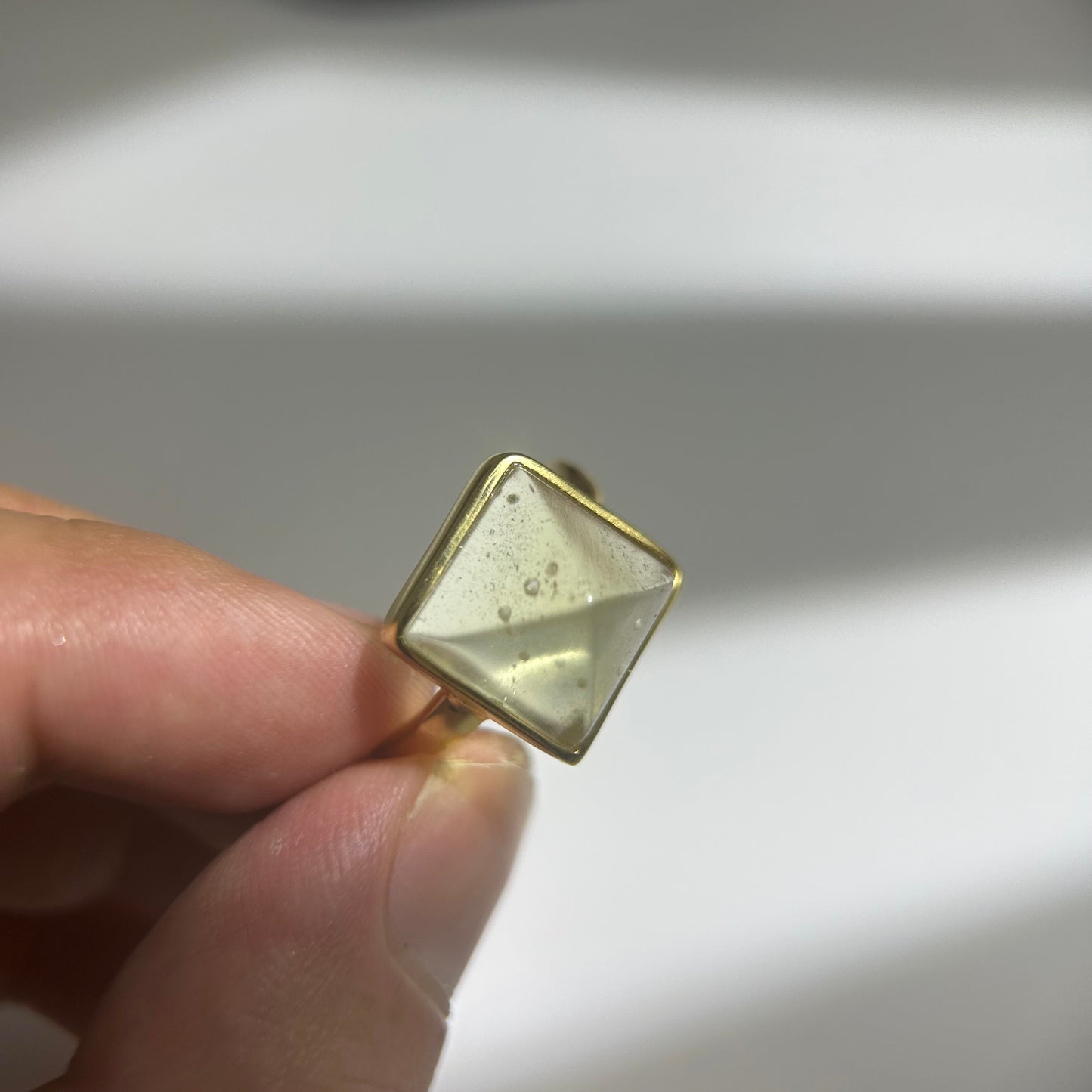 Libyan Desert Glass Ring, Pyramid Tetrahedron Statement Ring, Meteorite Impact Glass, Champagne Tektite, 925 Silver Gold Tone, Adjustable