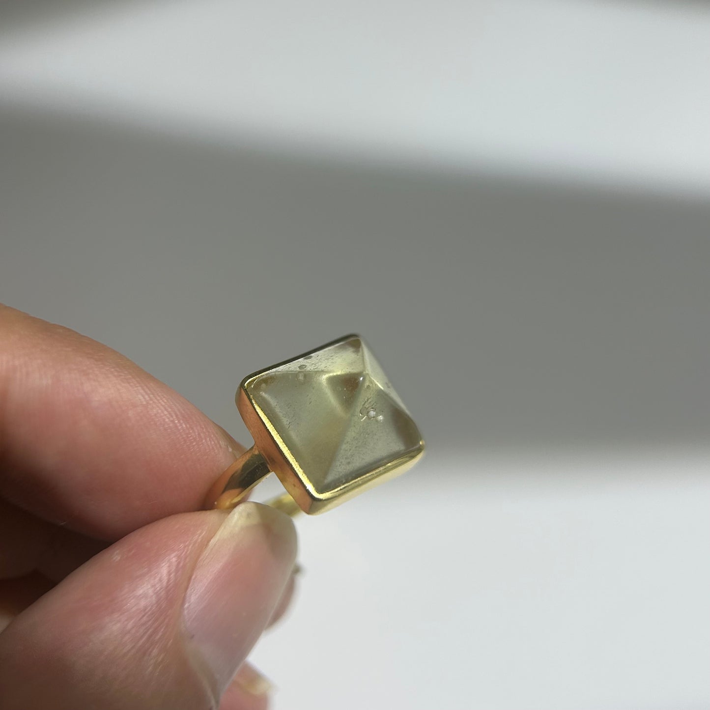 Libyan Desert Glass Ring, Pyramid Tetrahedron Statement Ring, Meteorite Impact Glass, Champagne Tektite, 925 Silver Gold Tone, Adjustable