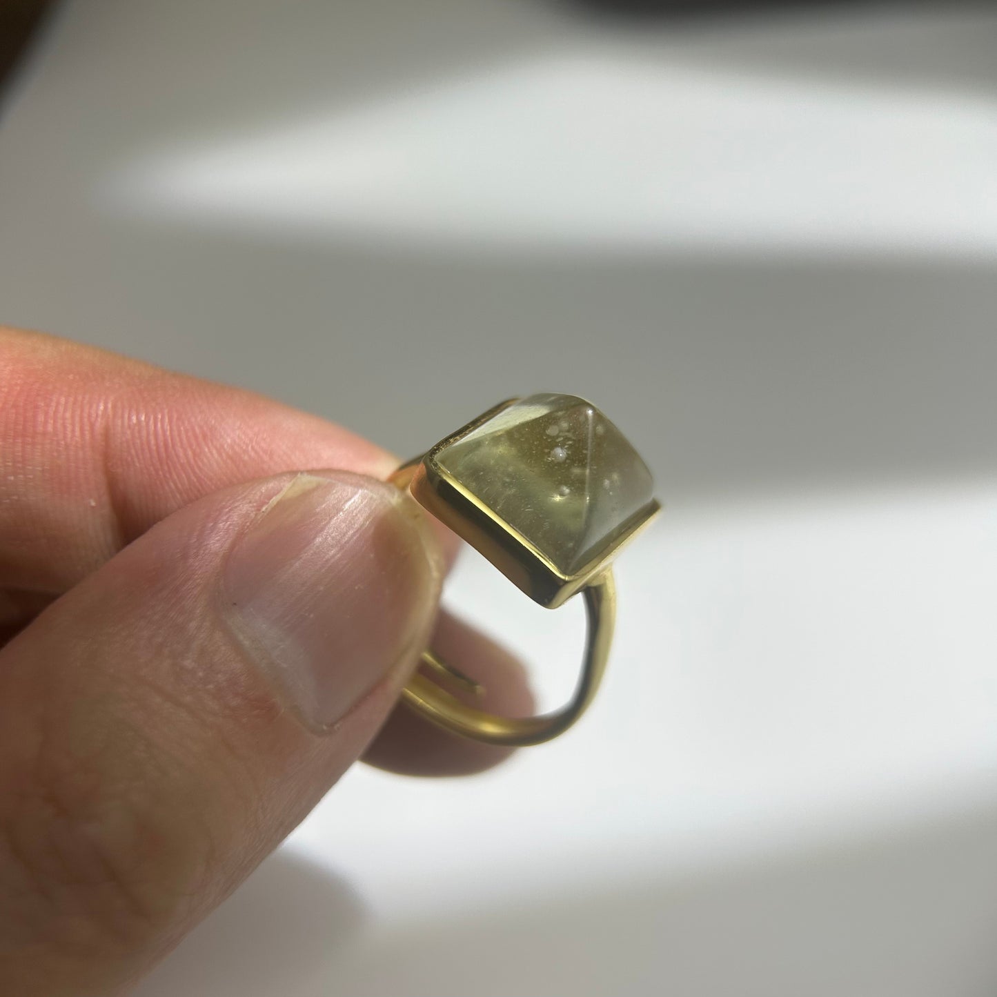 Libyan Desert Glass Ring, Pyramid Tetrahedron Statement Ring, Meteorite Impact Glass, Champagne Tektite, 925 Silver Gold Tone, Adjustable