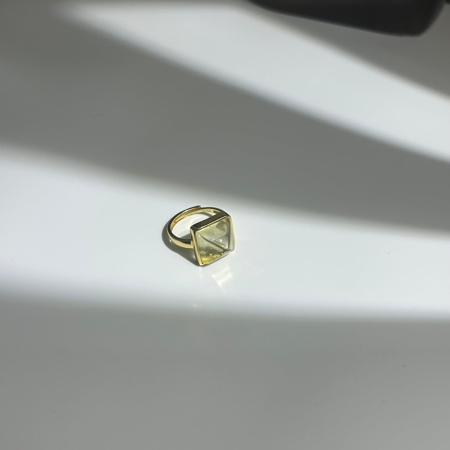 Libyan Desert Glass Ring, Pyramid Tetrahedron Statement Ring, Meteorite Impact Glass, Champagne Tektite, 925 Silver Gold Tone, Adjustable