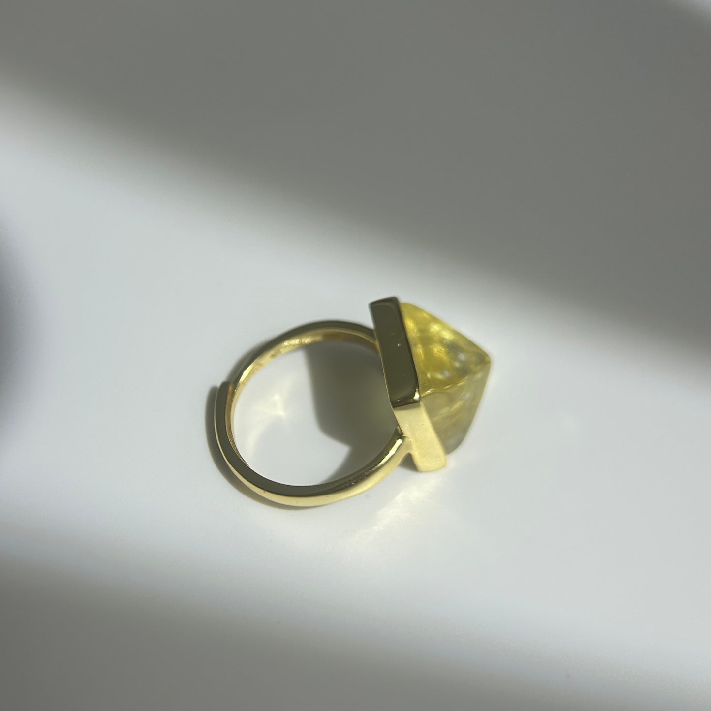 Libyan Desert Glass Ring, Pyramid Tetrahedron Statement Ring, Meteorite Impact Glass, Champagne Tektite, 925 Silver Gold Tone, Adjustable