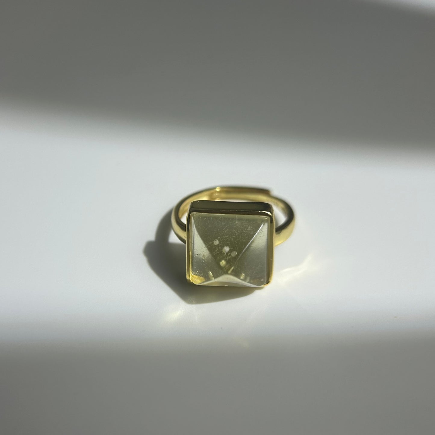 Libyan Desert Glass Ring, Pyramid Tetrahedron Statement Ring, Meteorite Impact Glass, Champagne Tektite, 925 Silver Gold Tone, Adjustable