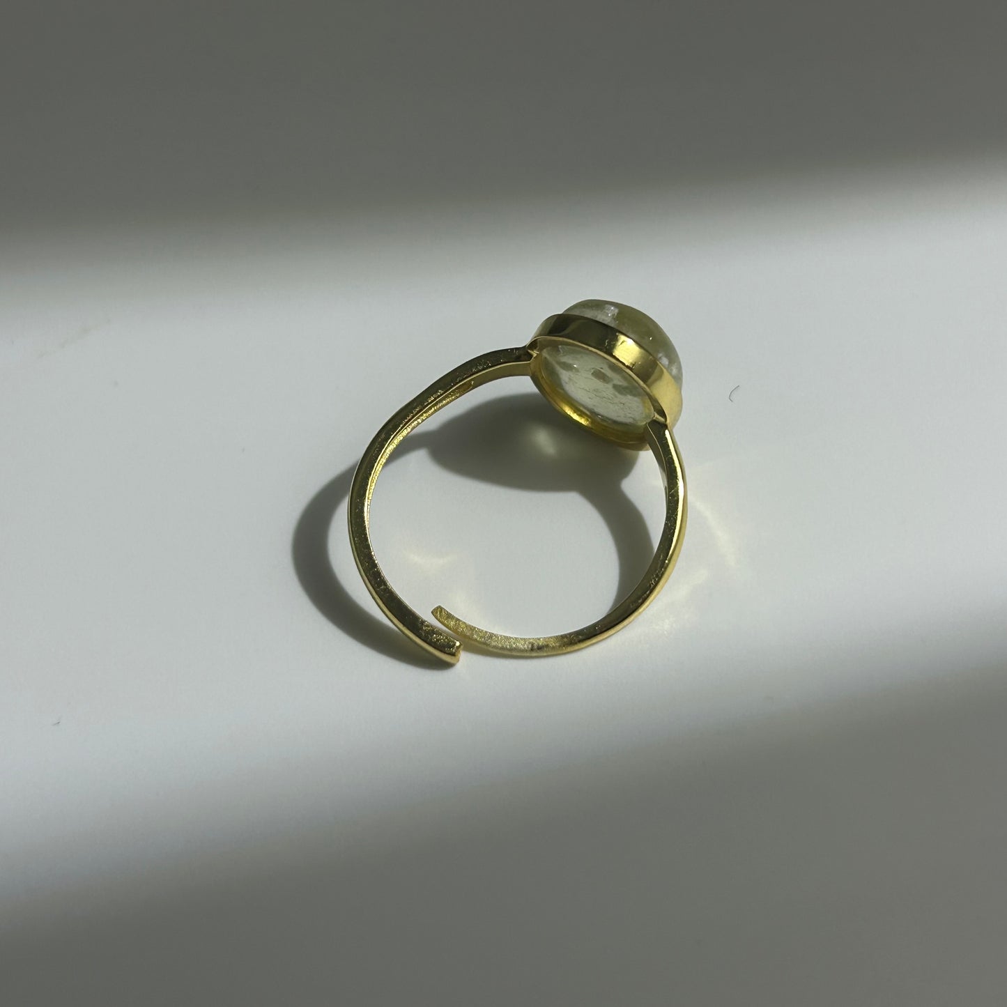 Libyan Desert Glass Ring, Oval Cabochon Bezel, 925 Sterling Silver 14K Gold Plated, Adjustable Open Band, Champagne Impact Glass