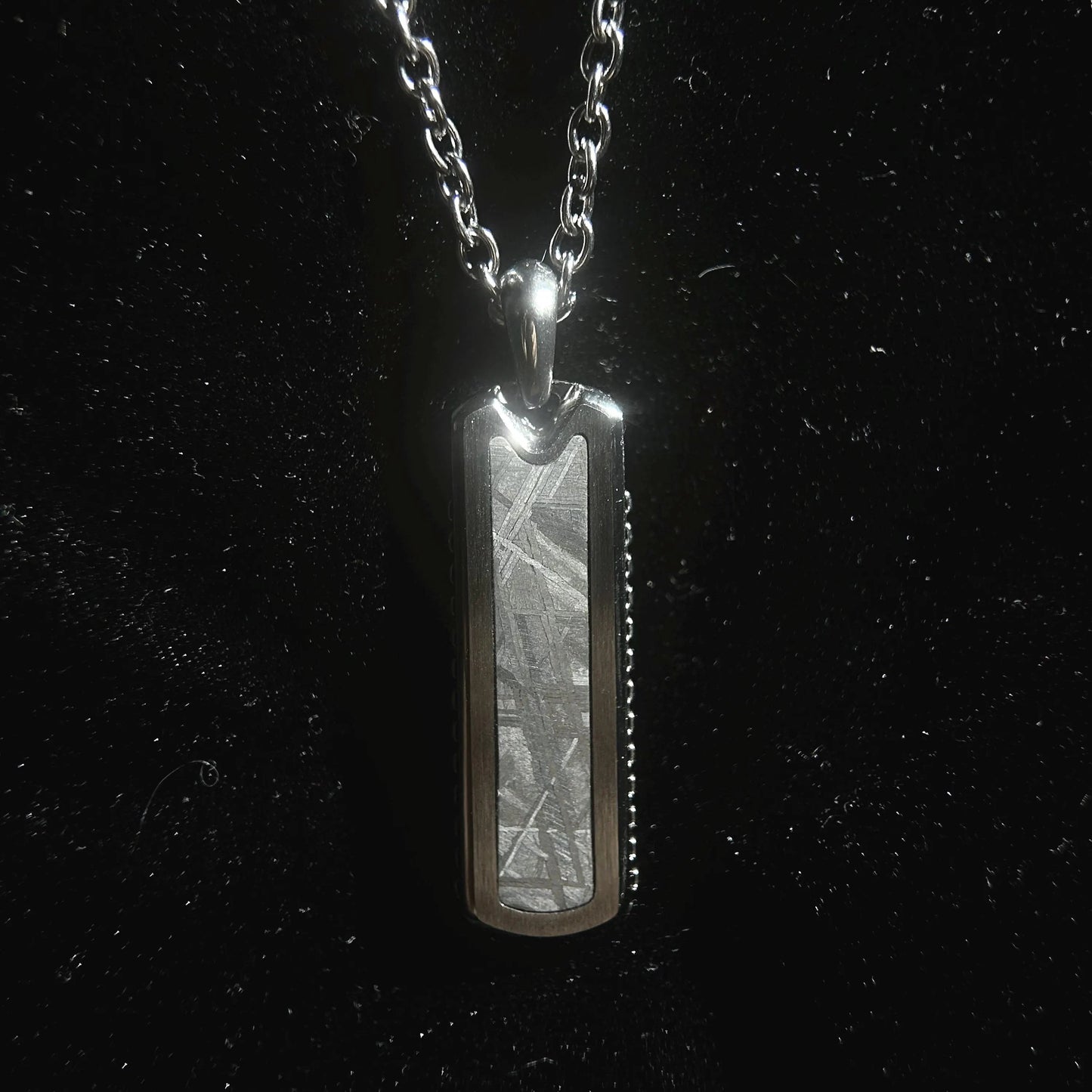 Starlight Bar Pendant Necklace Muonionalusta Iron Meteorite Inlay | Widmanstätten Pattern Tag Pendant |21.6"Chain | Gift Box + COA
