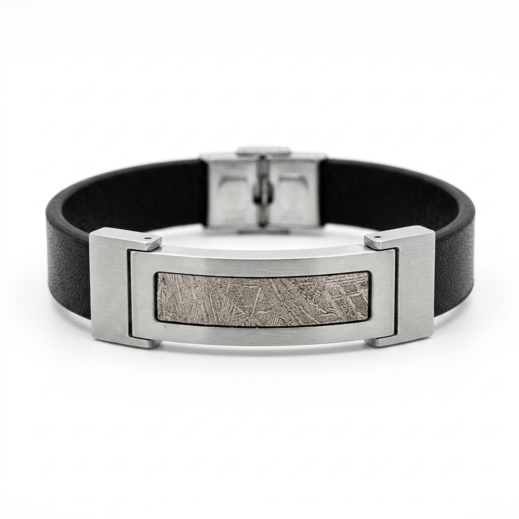 Muonionalusta Iron Meteorite Bracelet — 26×12mm Etched Inlay | Widmanstätten Pattern — COA & Gift Box