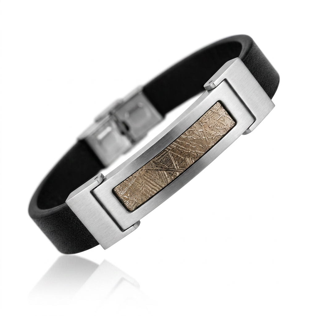 Muonionalusta Iron Meteorite Bracelet — 26×12mm Etched Inlay | Widmanstätten Pattern — COA & Gift Box