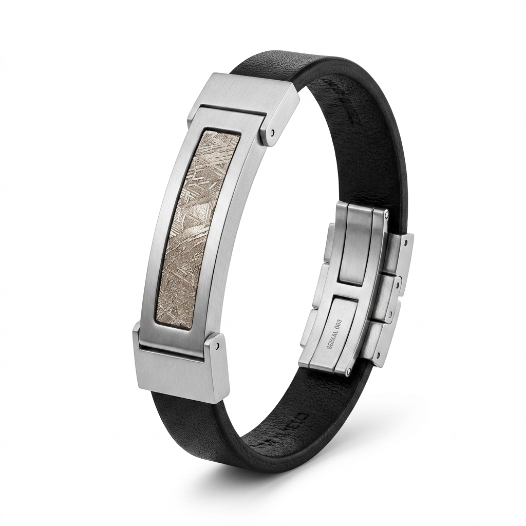 Muonionalusta Iron Meteorite Bracelet — 26×12mm Etched Inlay | Widmanstätten Pattern — COA & Gift Box