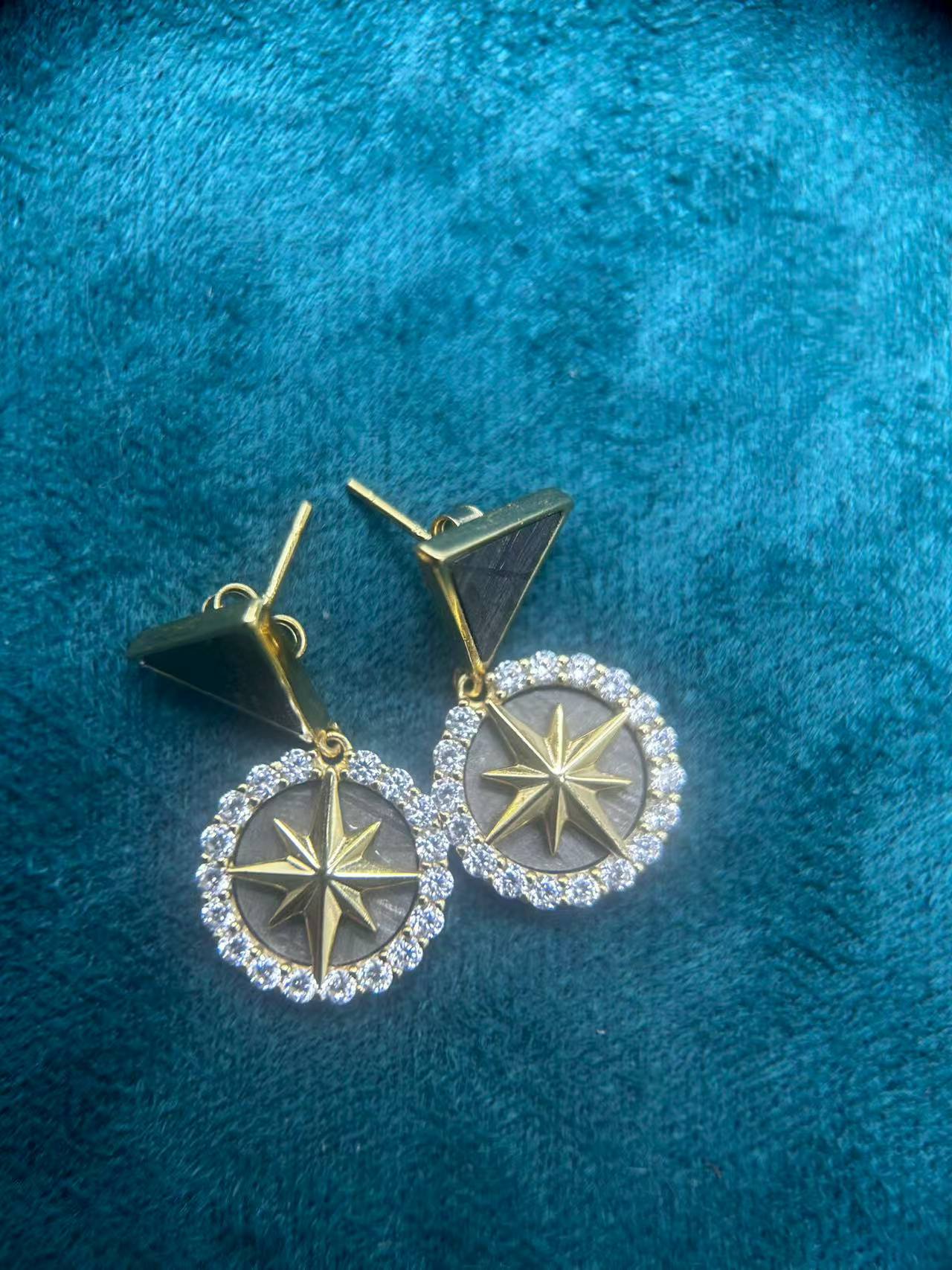 Muonionalusta meteorite earring, Widmanstätten Pattern,27*15*3mm, Handcrafted Space iron Earrings, Unique Celestial Gift, Polaris earrings