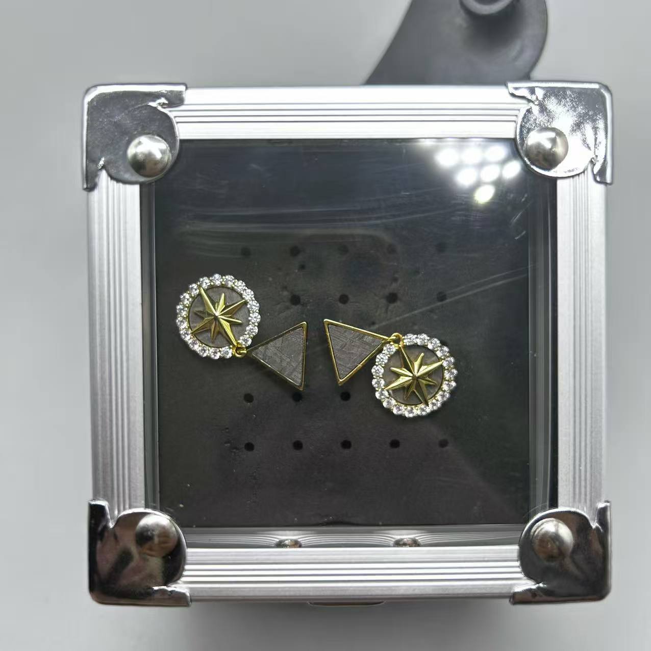 Muonionalusta meteorite earring, Widmanstätten Pattern,27*15*3mm, Handcrafted Space iron Earrings, Unique Celestial Gift, Polaris earrings
