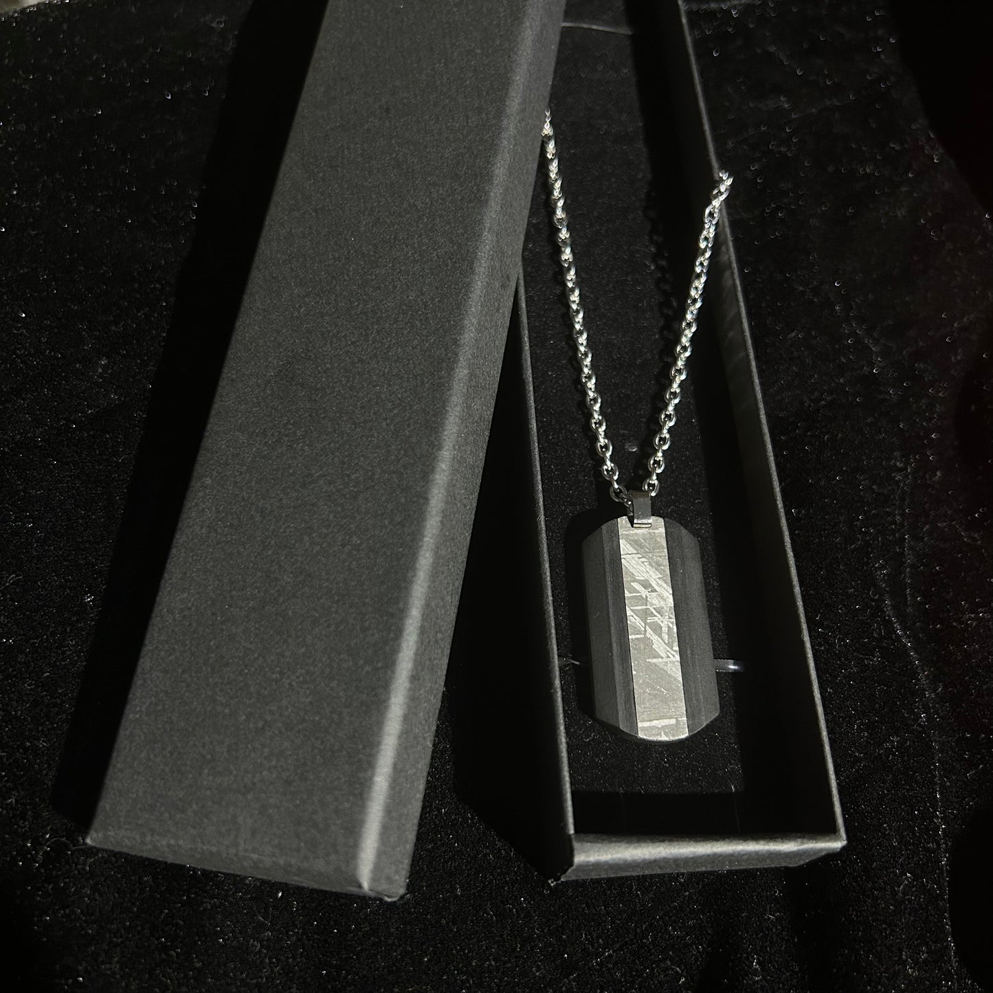 Tungsten Shield Meteorite Pendant Necklace | Muonionalusta Meteorite Inlay | Widmanstätten | 60cm 21.5in | COA Gift Box