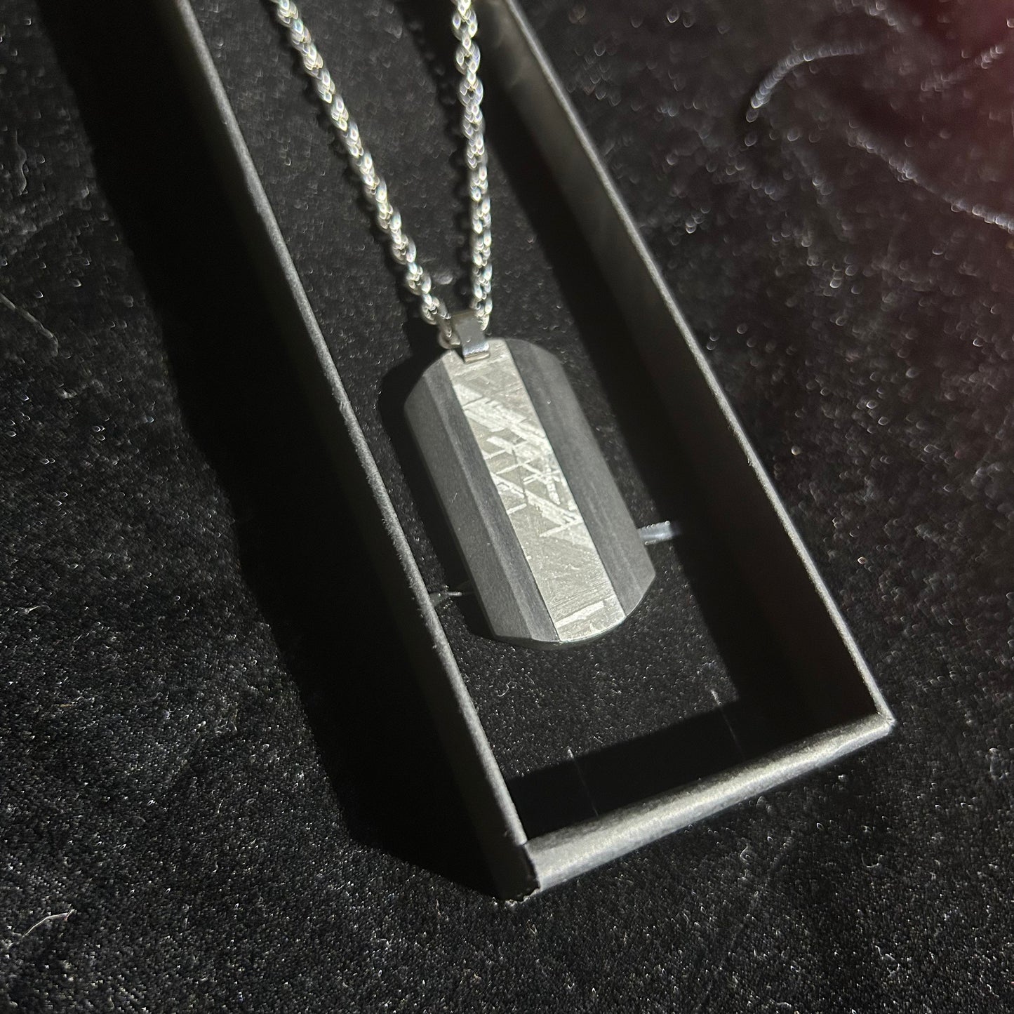 Tungsten Shield Meteorite Pendant Necklace | Muonionalusta Meteorite Inlay | Widmanstätten | 60cm 21.5in | COA Gift Box