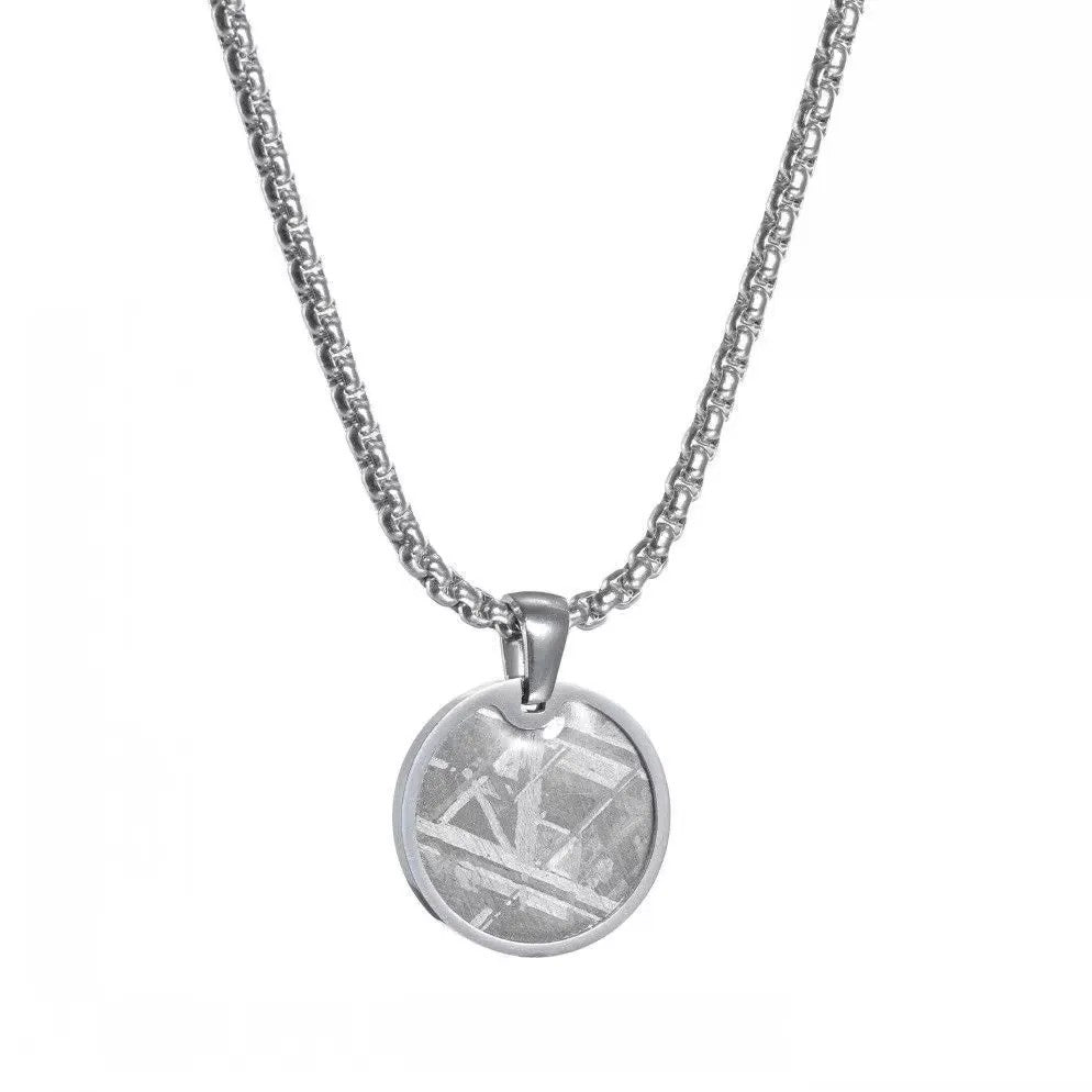 Pendentif Rond en Météorite de Fer Muonionalusta Plaqué Argent Authentique - Bijoux de Guérison en Météorite Muonionalusta