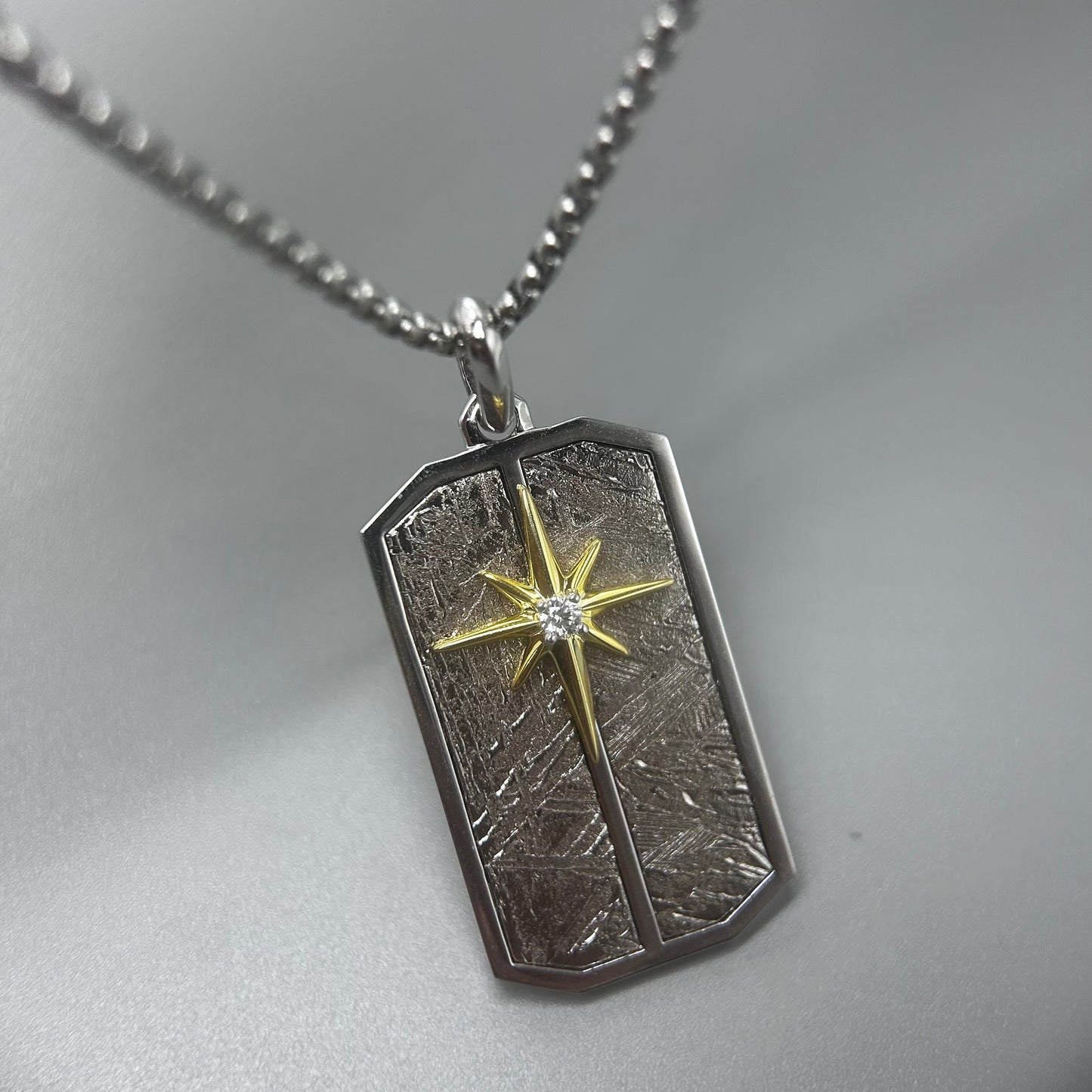 Eight Pointed Star Iron Meteorite Necklace: Widmanstätten Star Pendant, 45*24*5mm,Celestial Gift