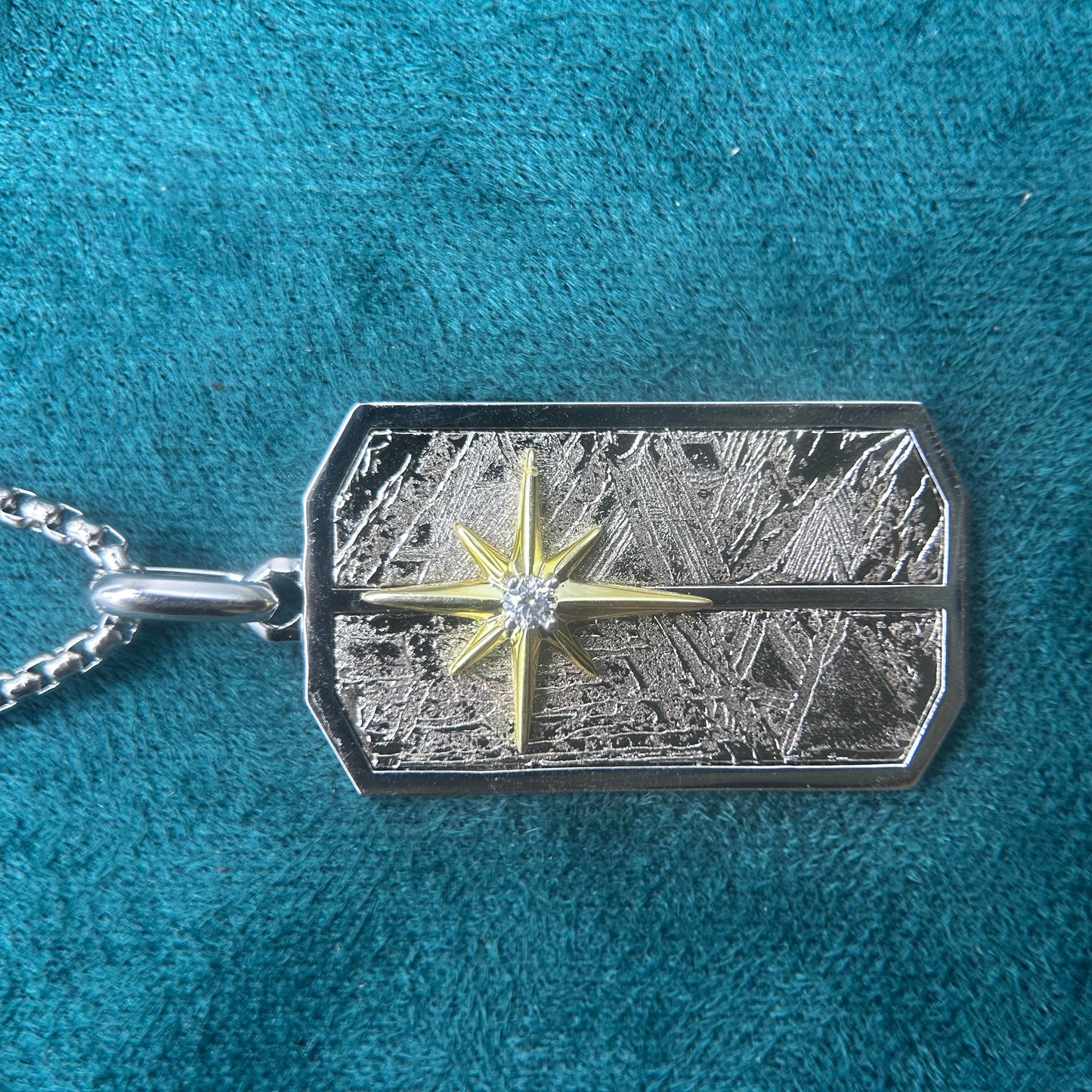 Eight Pointed Star Iron Meteorite Necklace: Widmanstätten Star Pendant, 45*24*5mm,Celestial Gift