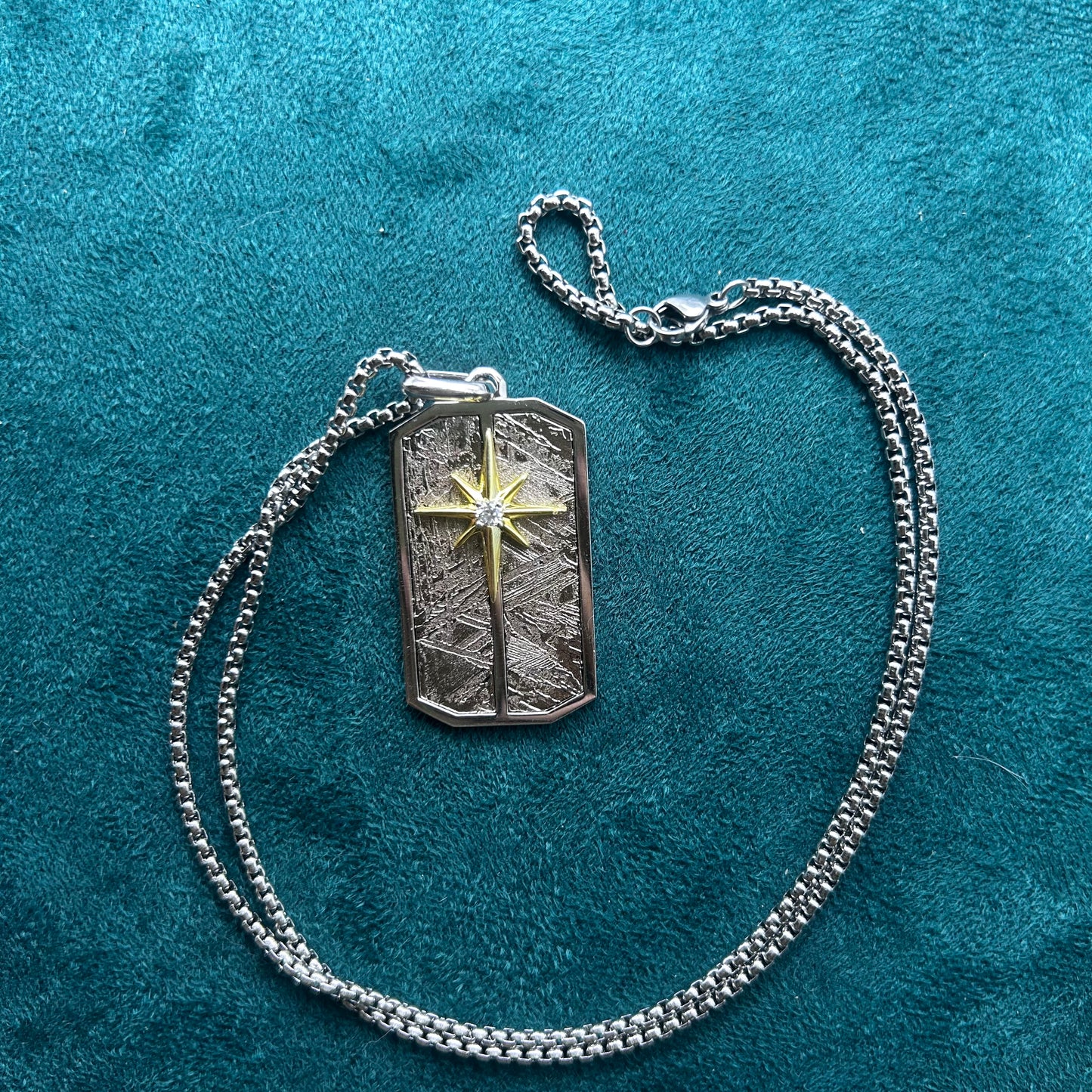 Eight Pointed Star Iron Meteorite Necklace: Widmanstätten Star Pendant, 45*24*5mm,Celestial Gift