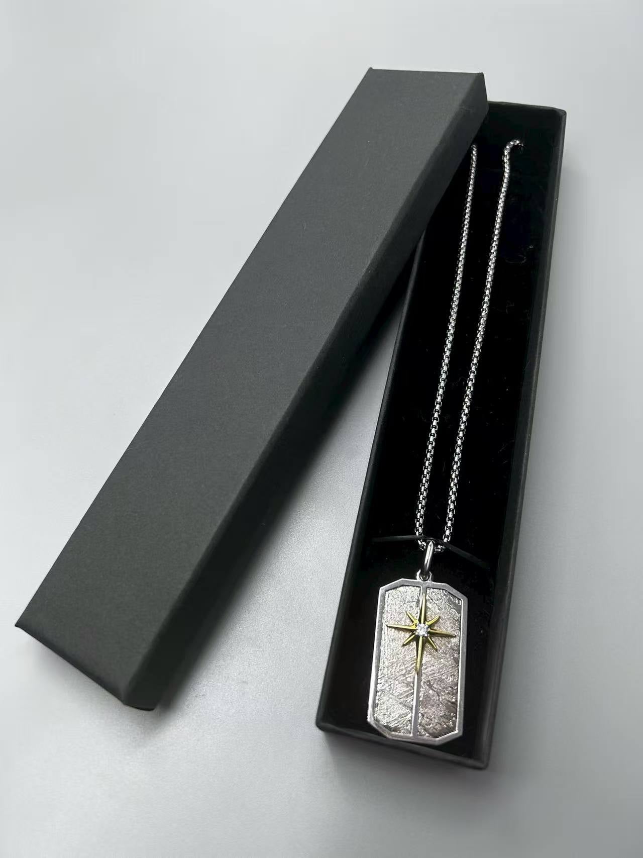 Eight Pointed Star Iron Meteorite Necklace: Widmanstätten Star Pendant, 45*24*5mm,Celestial Gift