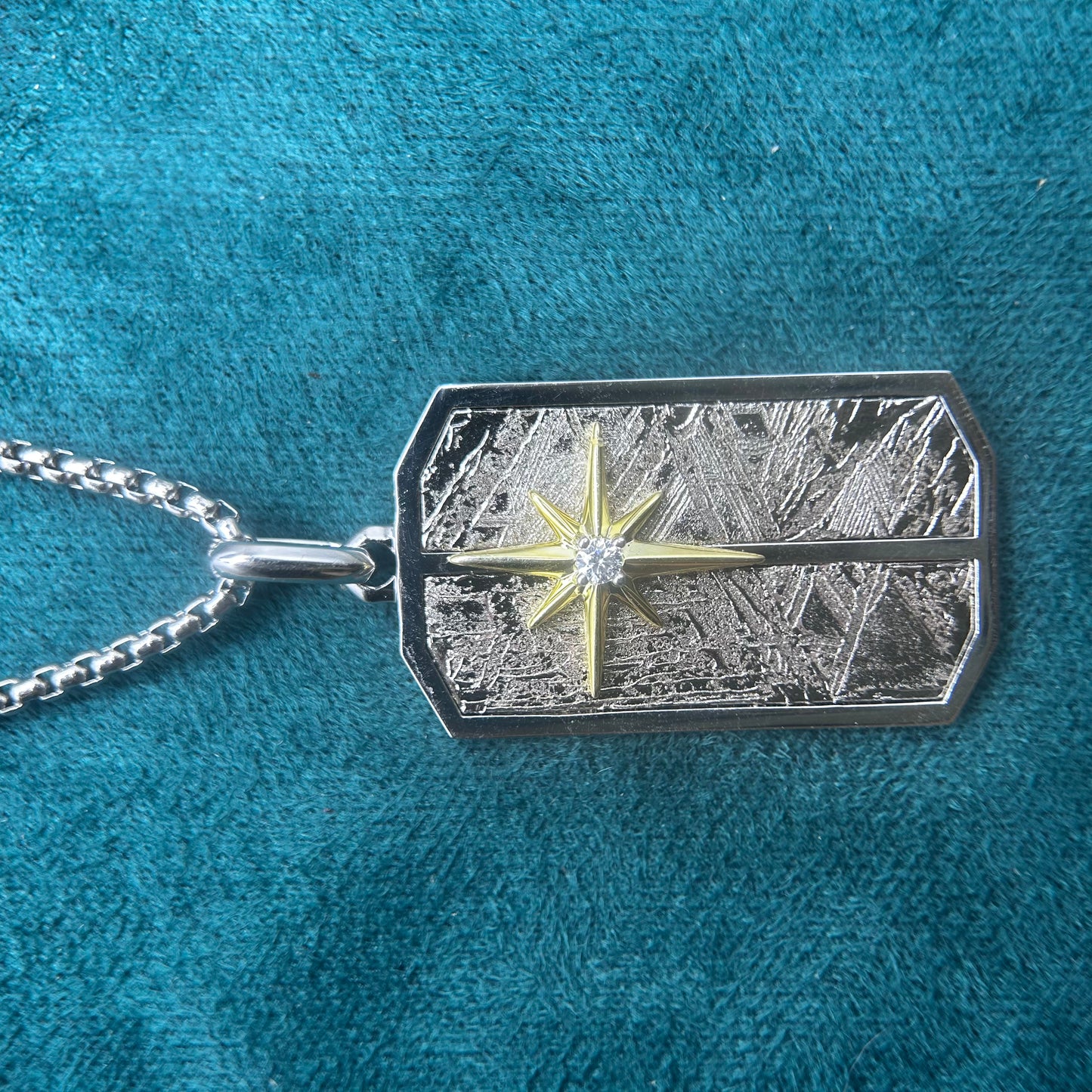 Eight Pointed Star Iron Meteorite Necklace: Widmanstätten Star Pendant, 45*24*5mm,Celestial Gift