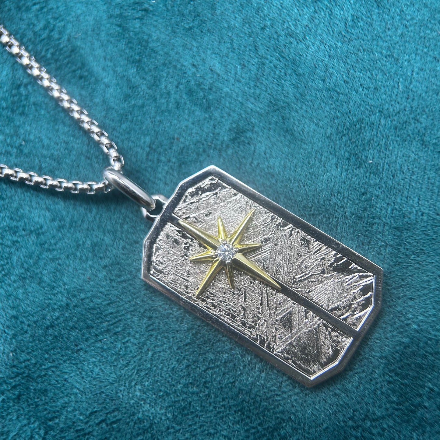 Eight Pointed Star Iron Meteorite Necklace: Widmanstätten Star Pendant, 45*24*5mm,Celestial Gift