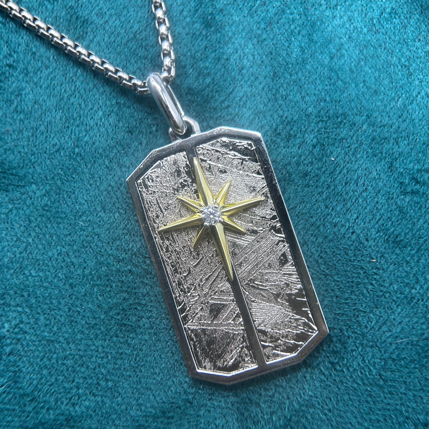Eight Pointed Star Iron Meteorite Necklace: Widmanstätten Star Pendant, 45*24*5mm,Celestial Gift