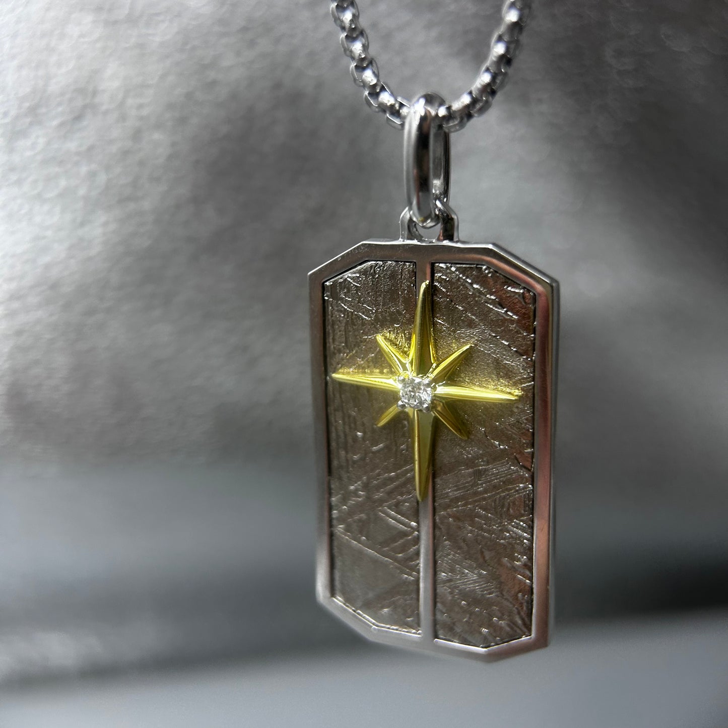 Eight Pointed Star Iron Meteorite Necklace: Widmanstätten Star Pendant, 45*24*5mm,Celestial Gift