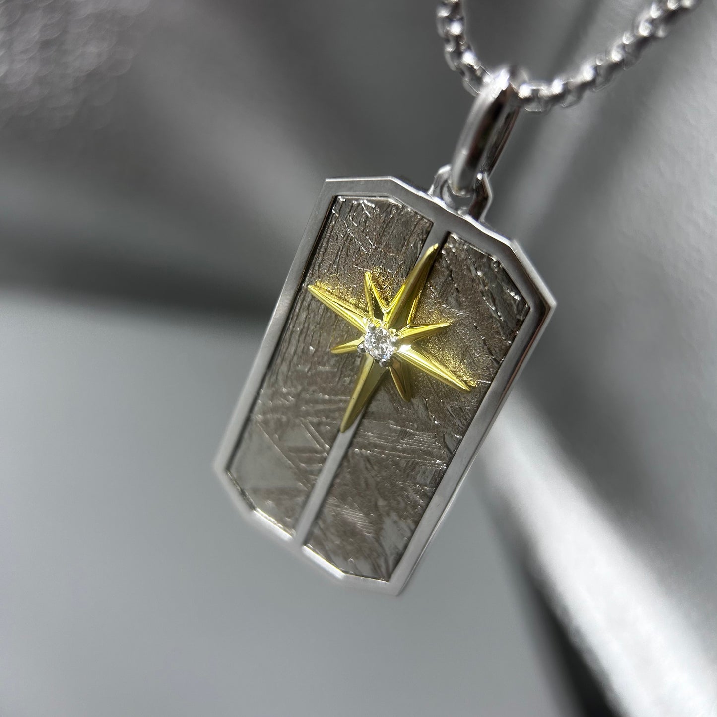 Eight Pointed Star Iron Meteorite Necklace: Widmanstätten Star Pendant, 45*24*5mm,Celestial Gift