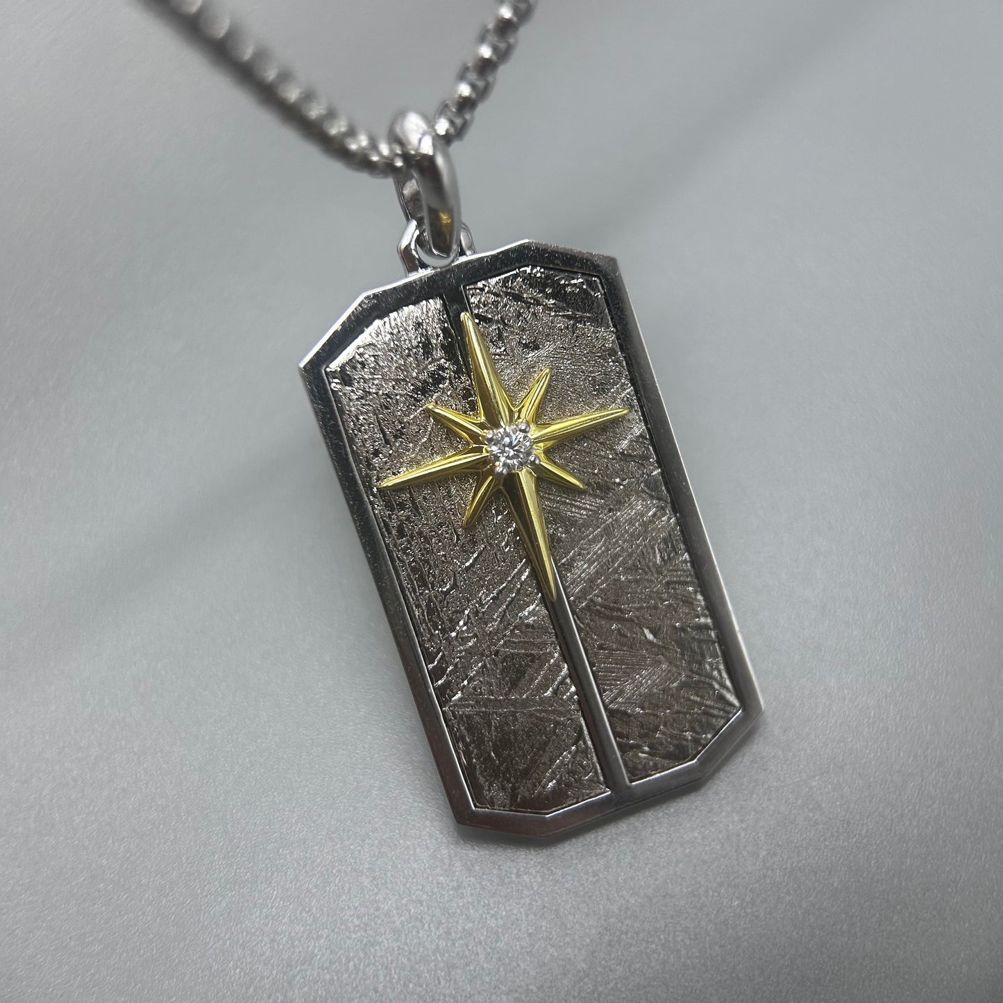 Eight Pointed Star Iron Meteorite Necklace: Widmanstätten Star Pendant, 45*24*5mm,Celestial Gift