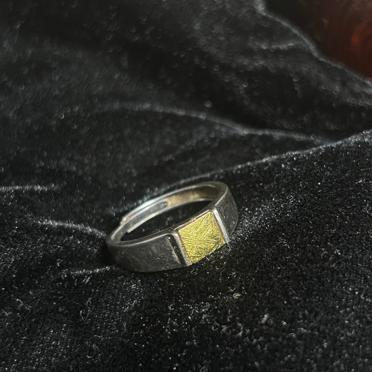 Top Muonionalusta Meteorite Ring Set | Titanium Band Set | Widmanstätten pattern Meteorite Jewelry