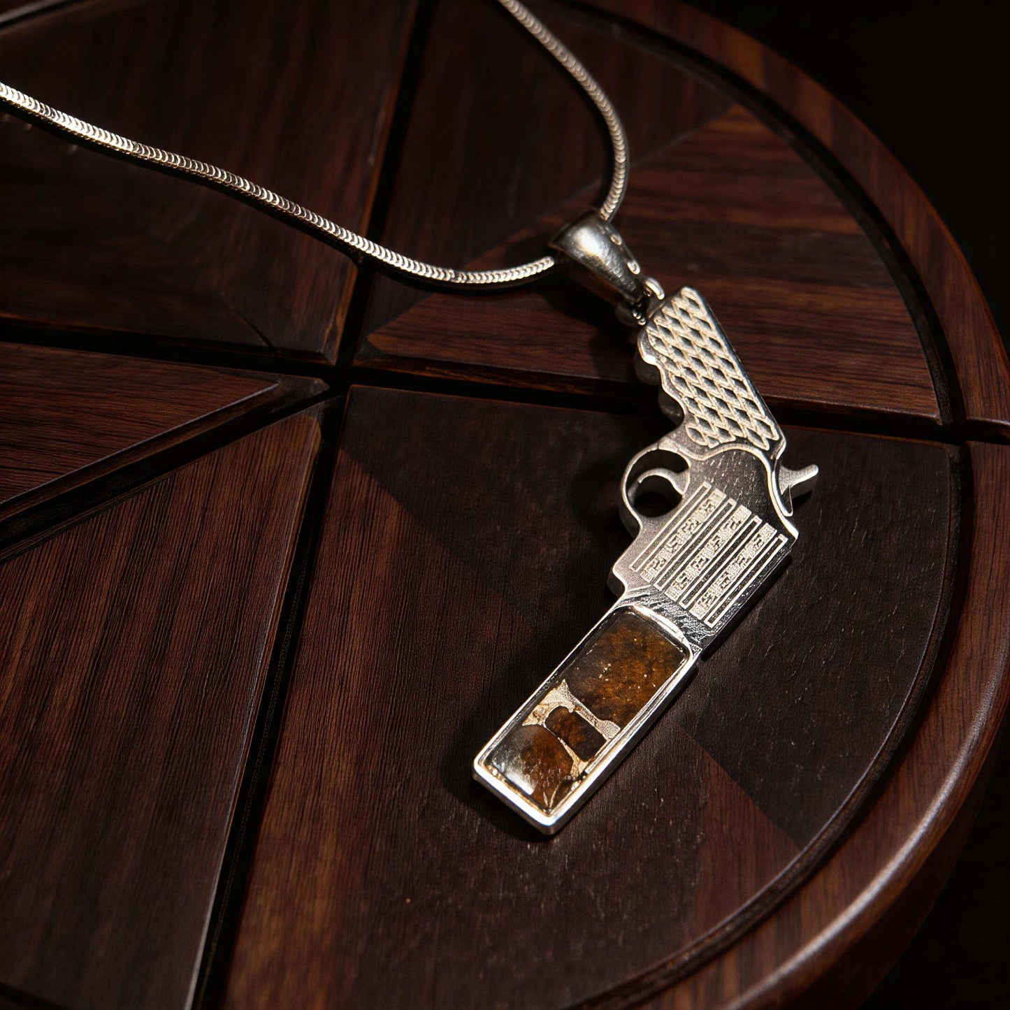 Top Quality Sericho Pallasite Meteorite Necklace, Unique Valentine's Day Gift for Him, Gun Shape Space Jewelry, Real Meteorite Pendant