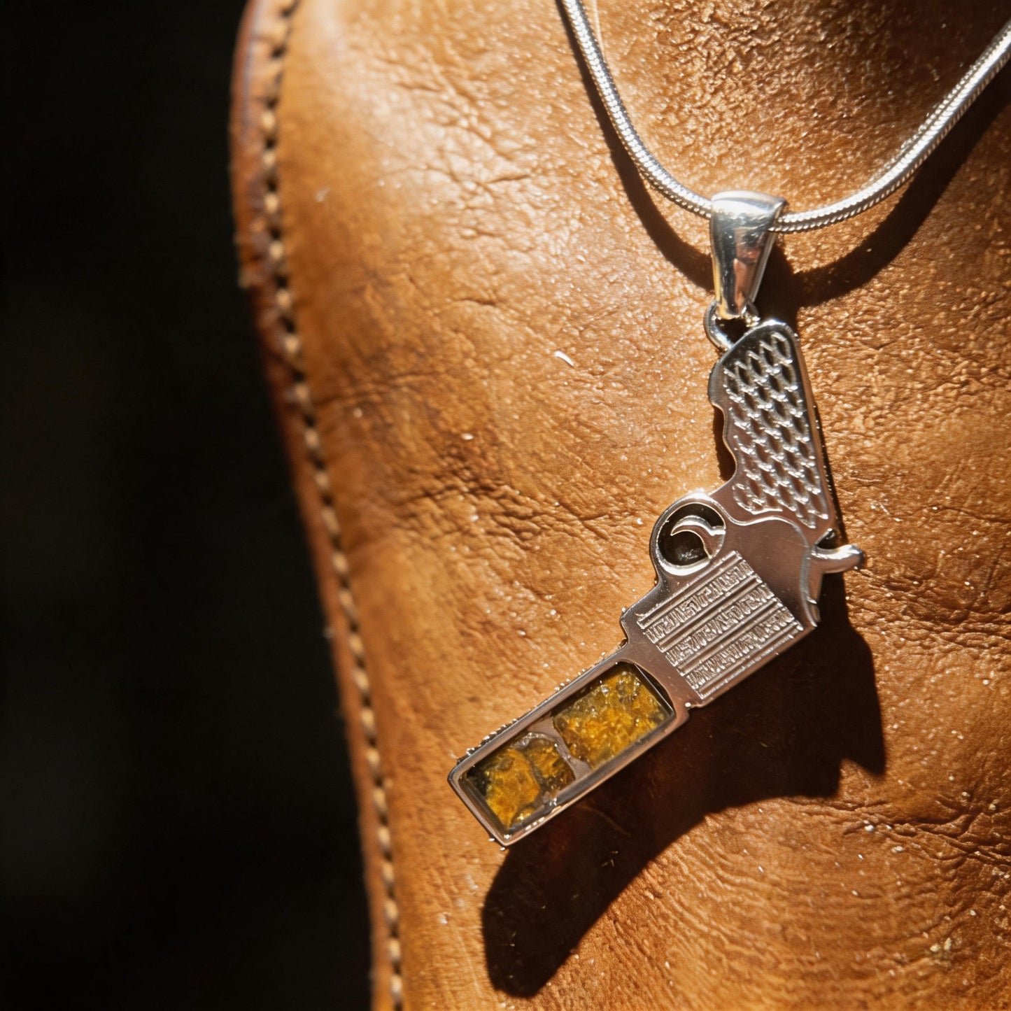 Top Quality Sericho Pallasite Meteorite Necklace, Unique Valentine's Day Gift for Him, Gun Shape Space Jewelry, Real Meteorite Pendant