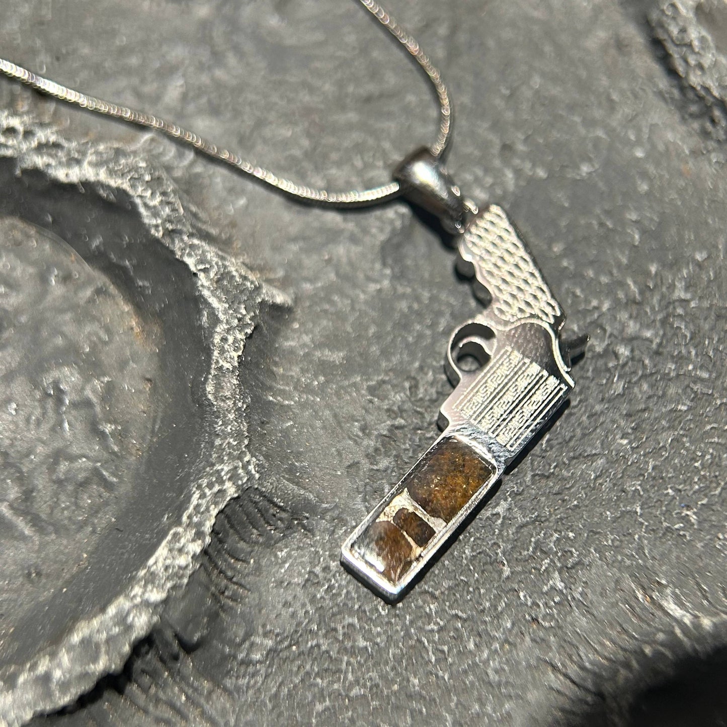 Top Quality Sericho Pallasite Meteorite Necklace, Unique Valentine's Day Gift for Him, Gun Shape Space Jewelry, Real Meteorite Pendant