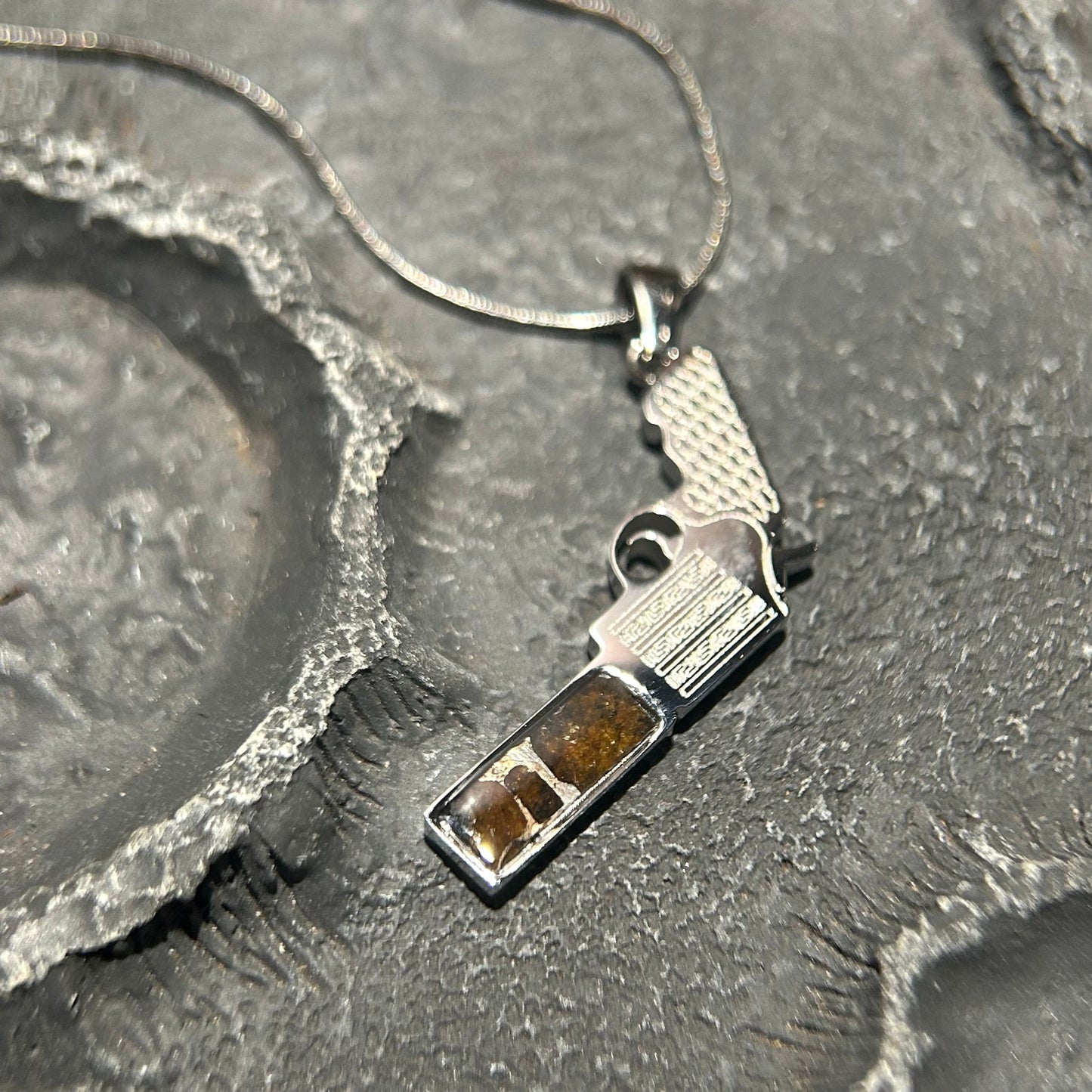 Top Quality Sericho Pallasite Meteorite Necklace, Unique Valentine's Day Gift for Him, Gun Shape Space Jewelry, Real Meteorite Pendant