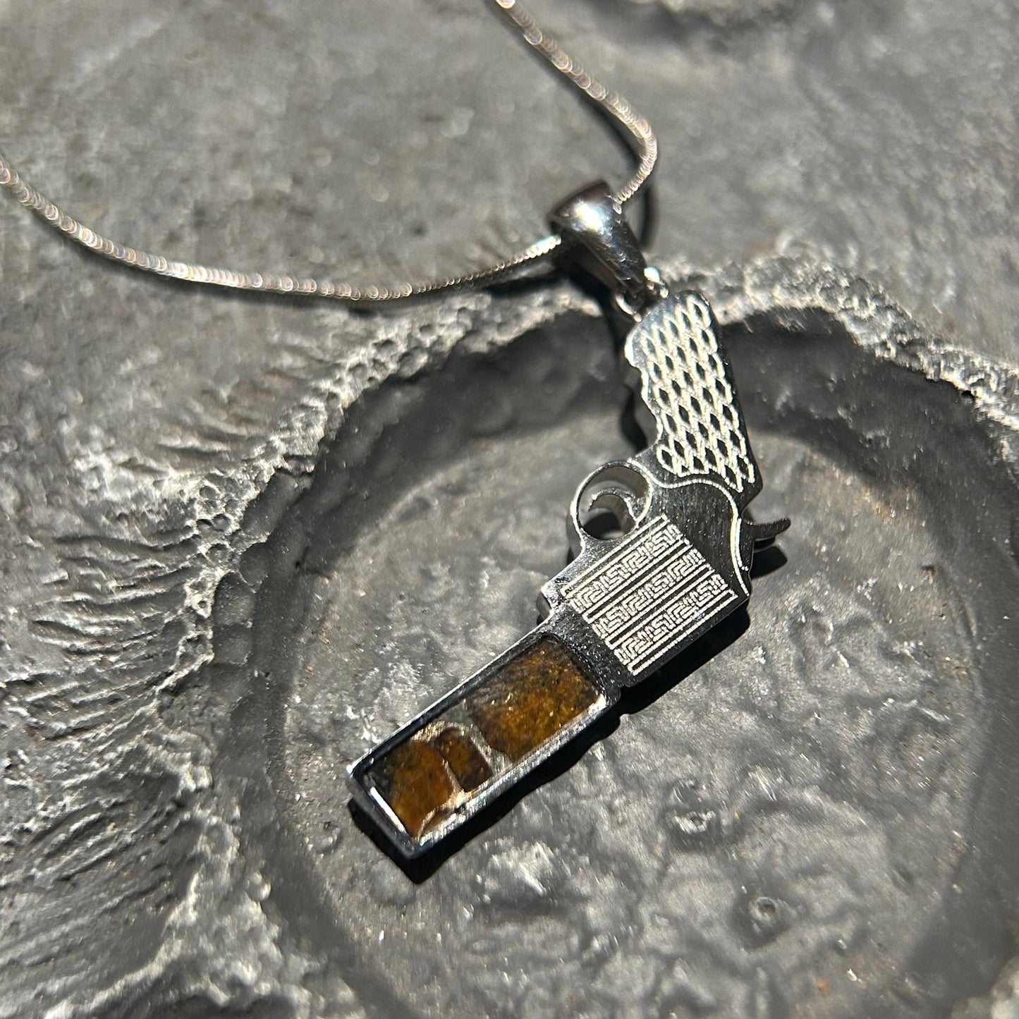 Top Quality Sericho Pallasite Meteorite Necklace, Unique Valentine's Day Gift for Him, Gun Shape Space Jewelry, Real Meteorite Pendant