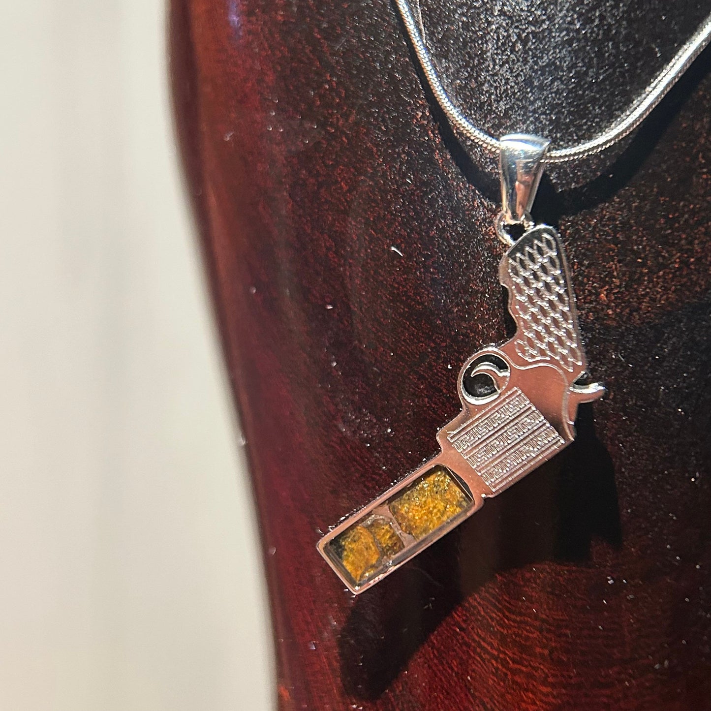 Top Quality Sericho Pallasite Meteorite Necklace, Unique Valentine's Day Gift for Him, Gun Shape Space Jewelry, Real Meteorite Pendant