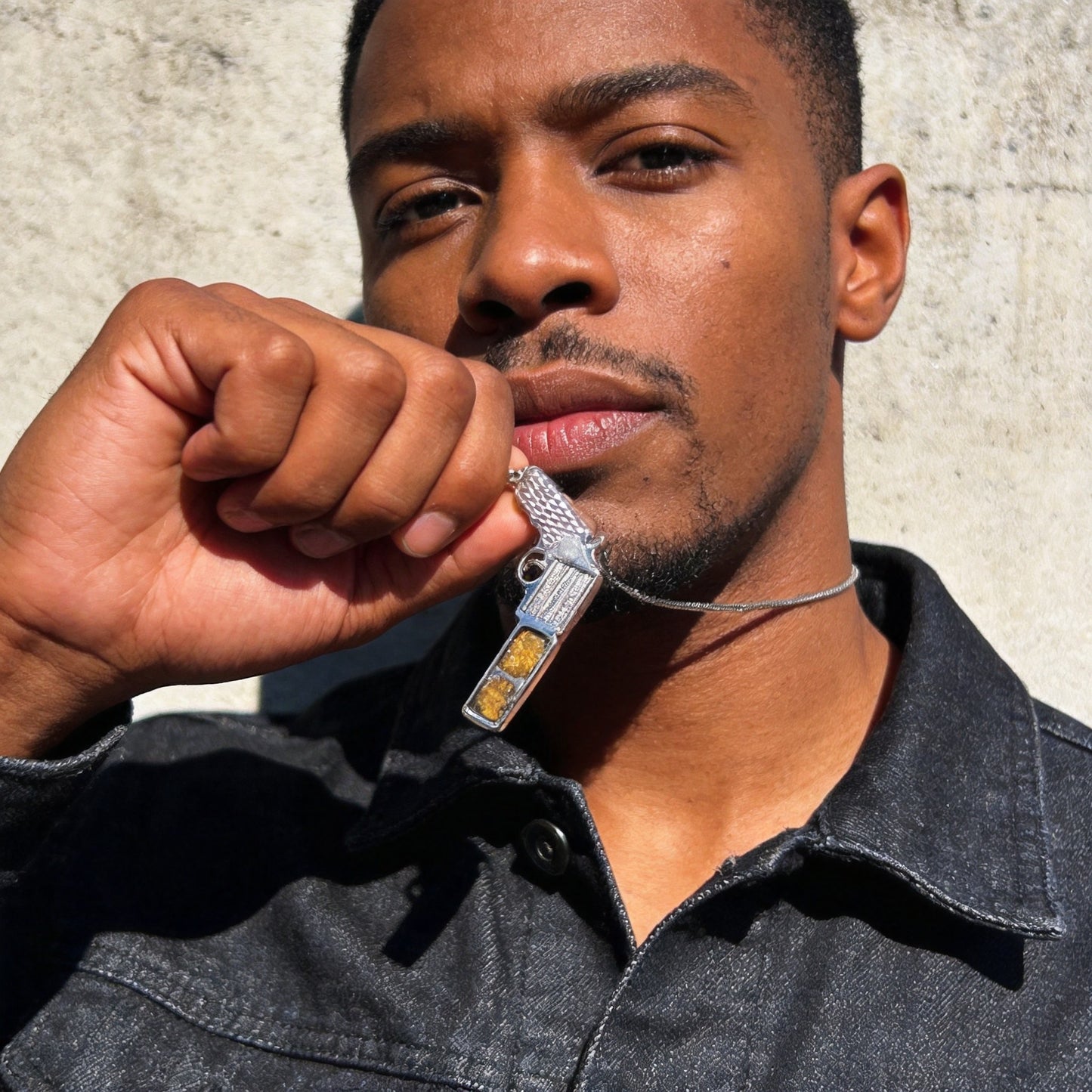 Top Quality Sericho Pallasite Meteorite Necklace, Unique Valentine's Day Gift for Him, Gun Shape Space Jewelry, Real Meteorite Pendant