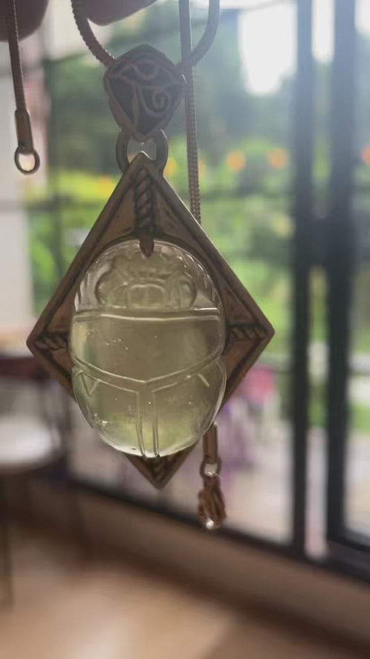 Libyan Desert Glass Scarab Necklace – Handcrafted Egyptian Amulet for Protection & Rebirth
