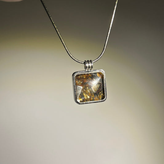 Real Sericho Pallasite Meteorite Cube Necklace | Top Quality Pallasite Square Pendant 12x12x3mm | Genuine Space Rock Jewelry