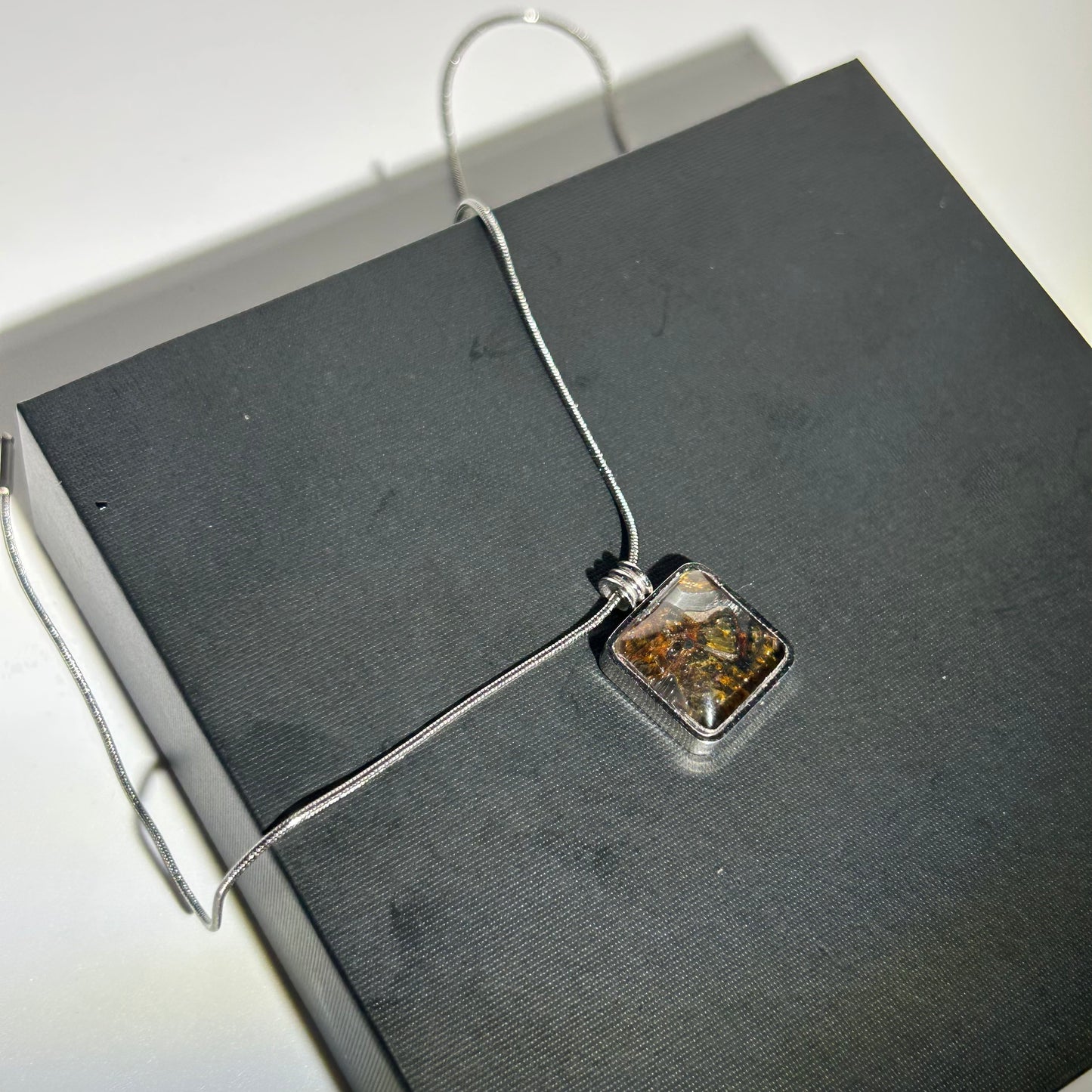Real Sericho Pallasite Meteorite Cube Necklace | Top Quality Pallasite Square Pendant 12x12x3mm | Genuine Space Rock Jewelry