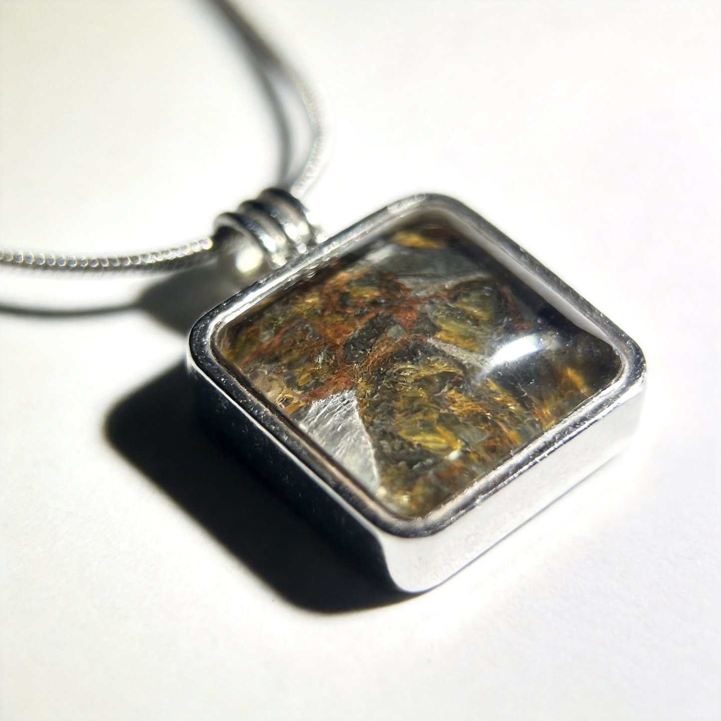 Real Sericho Pallasite Meteorite Cube Necklace | Top Quality Pallasite Square Pendant 12x12x3mm | Genuine Space Rock Jewelry