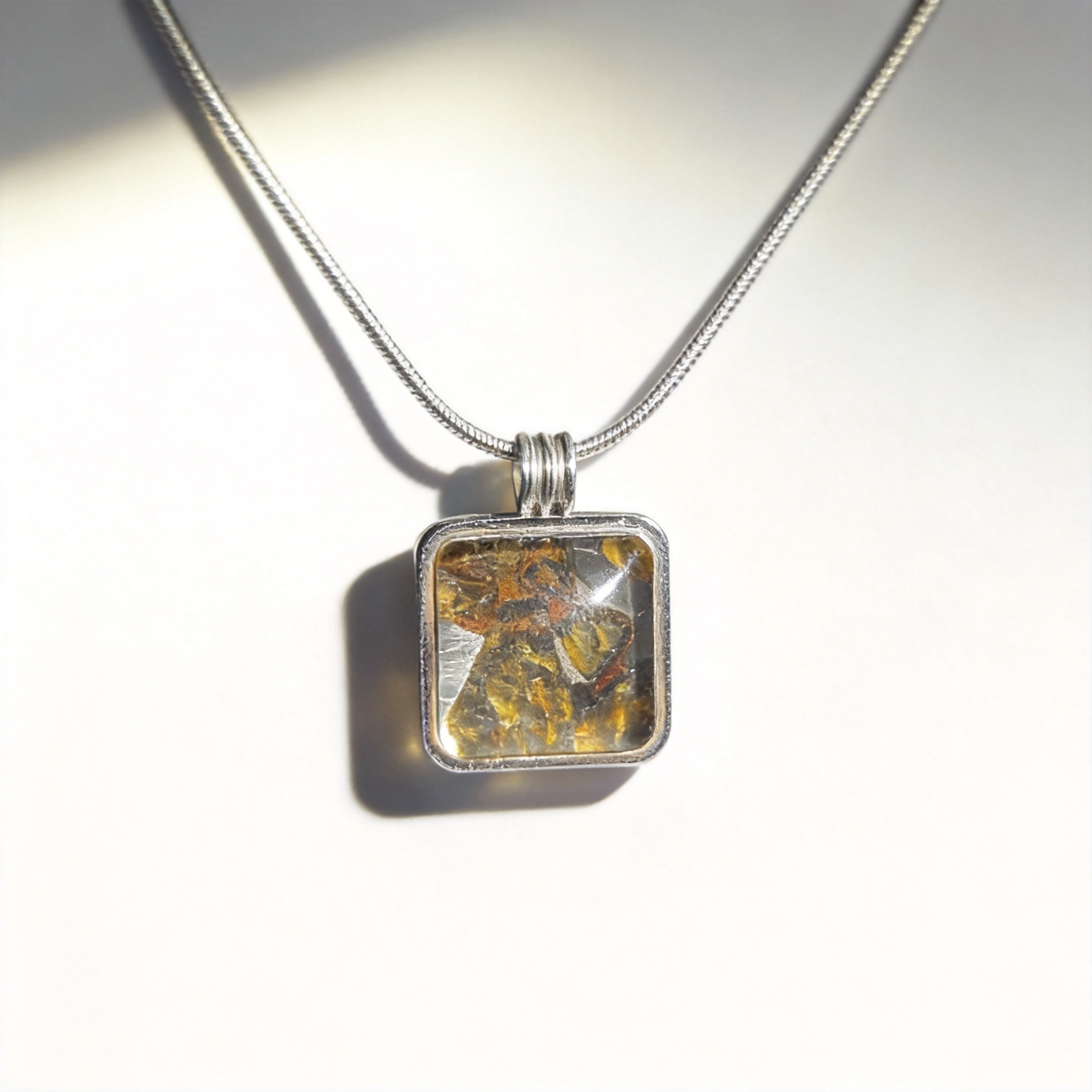 Real Sericho Pallasite Meteorite Cube Necklace | Top Quality Pallasite Square Pendant 12x12x3mm | Genuine Space Rock Jewelry